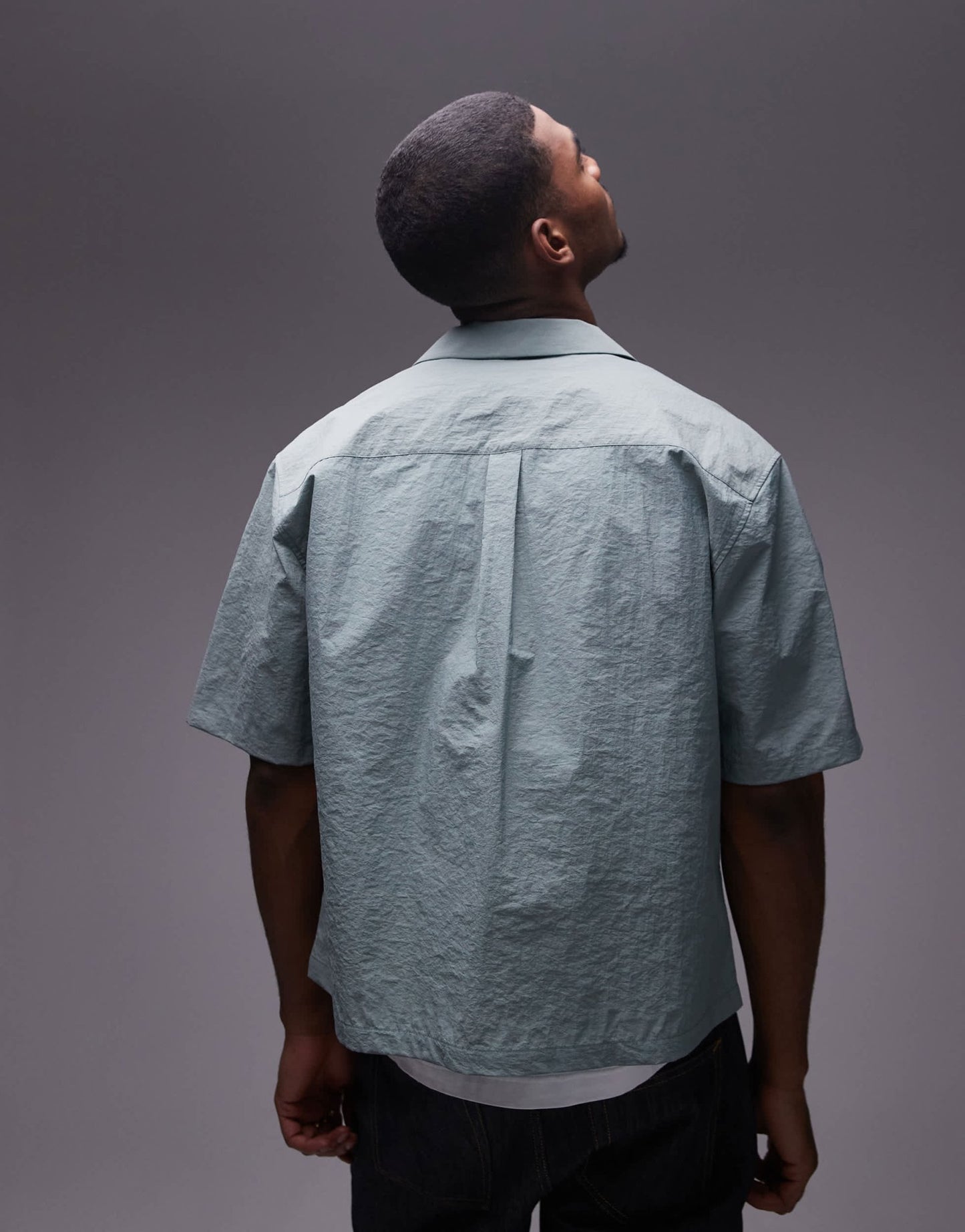 Topman short sleeve cropped boxy fit technical shirt in green - ASOS Sample Sale