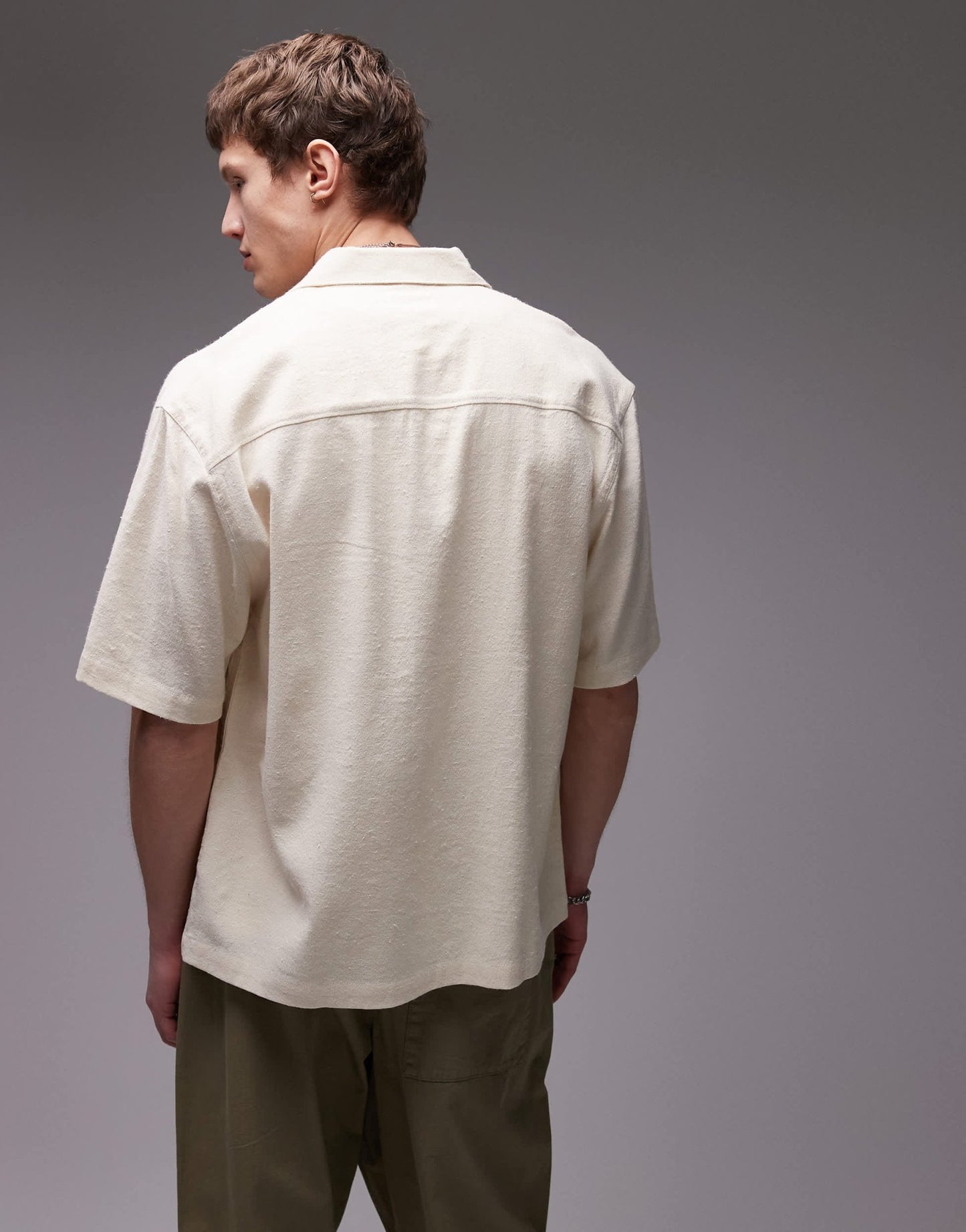 Topman short sleeve textured boxy shirt in stone - ASOS Sample Sale