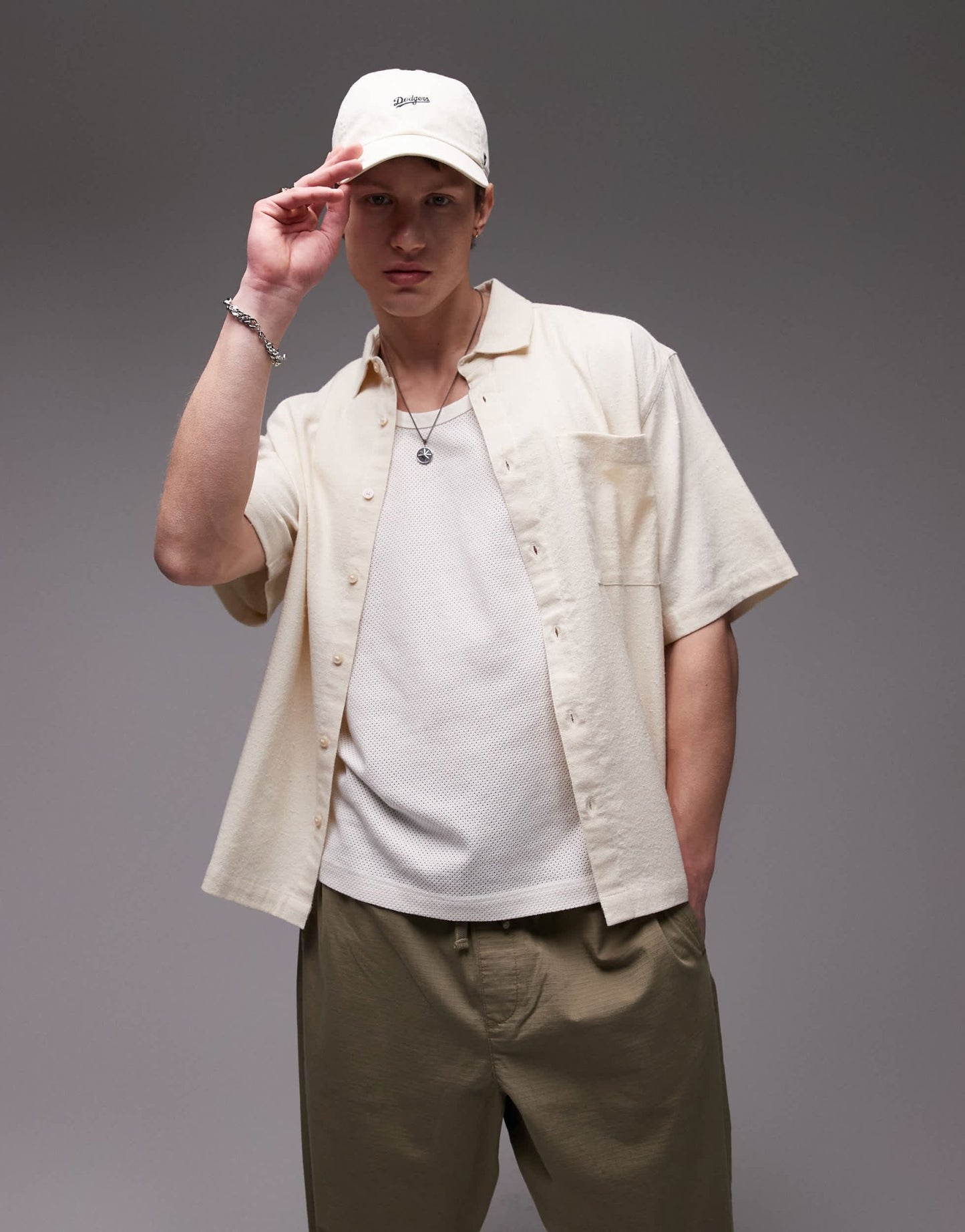 Topman short sleeve textured boxy shirt in stone - ASOS Sample Sale