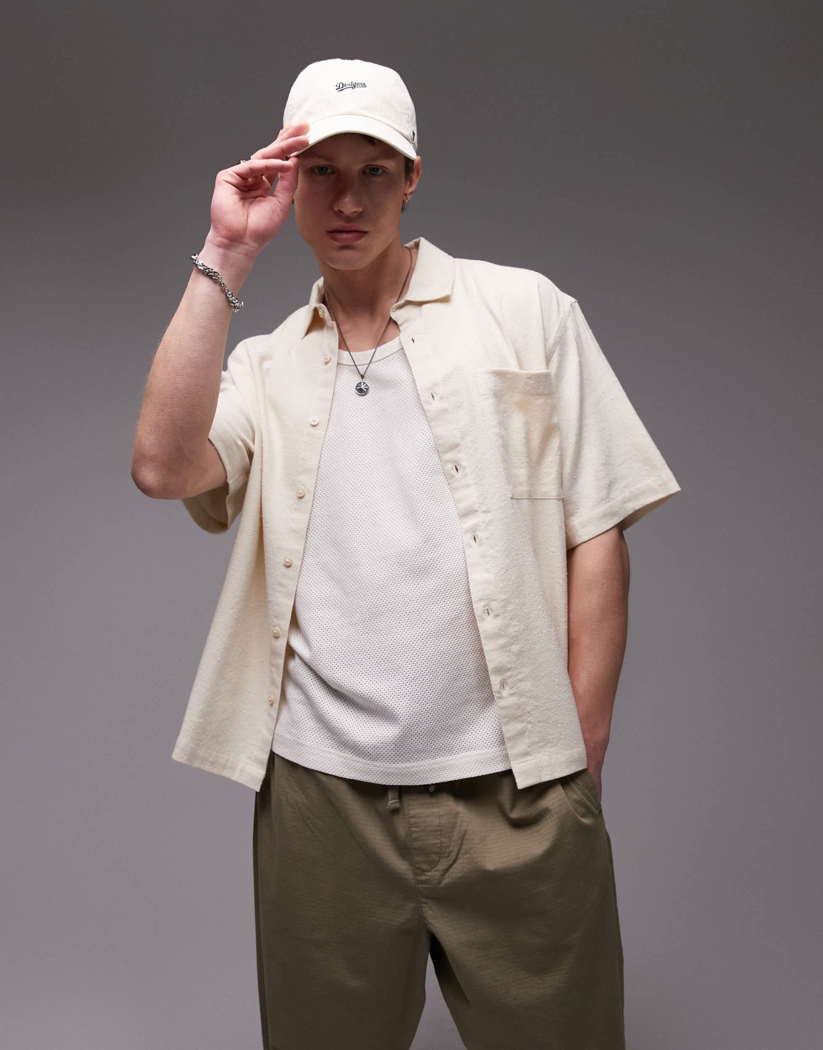 Topman short sleeve textured boxy shirt in stone - ASOS Sample Sale
