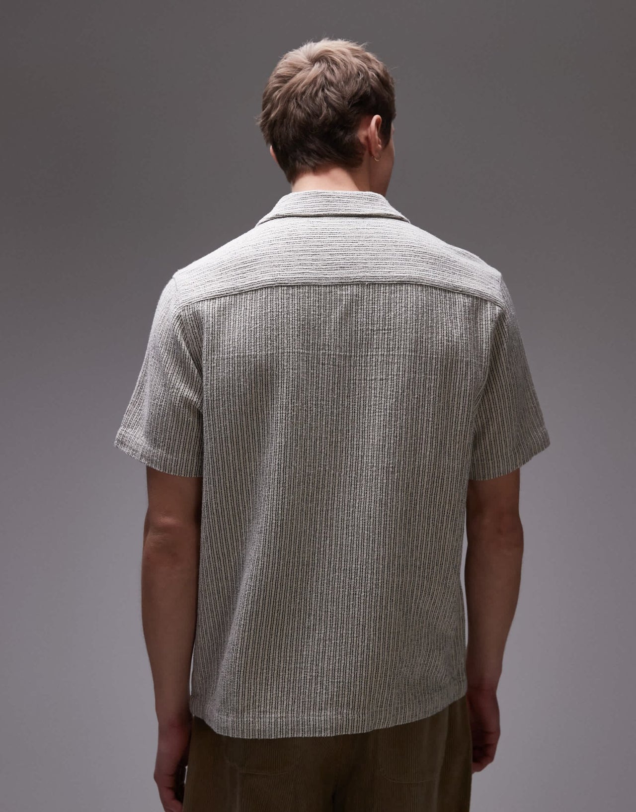 Topman short sleeve textured stripe shirt in stone - ASOS Sample Sale