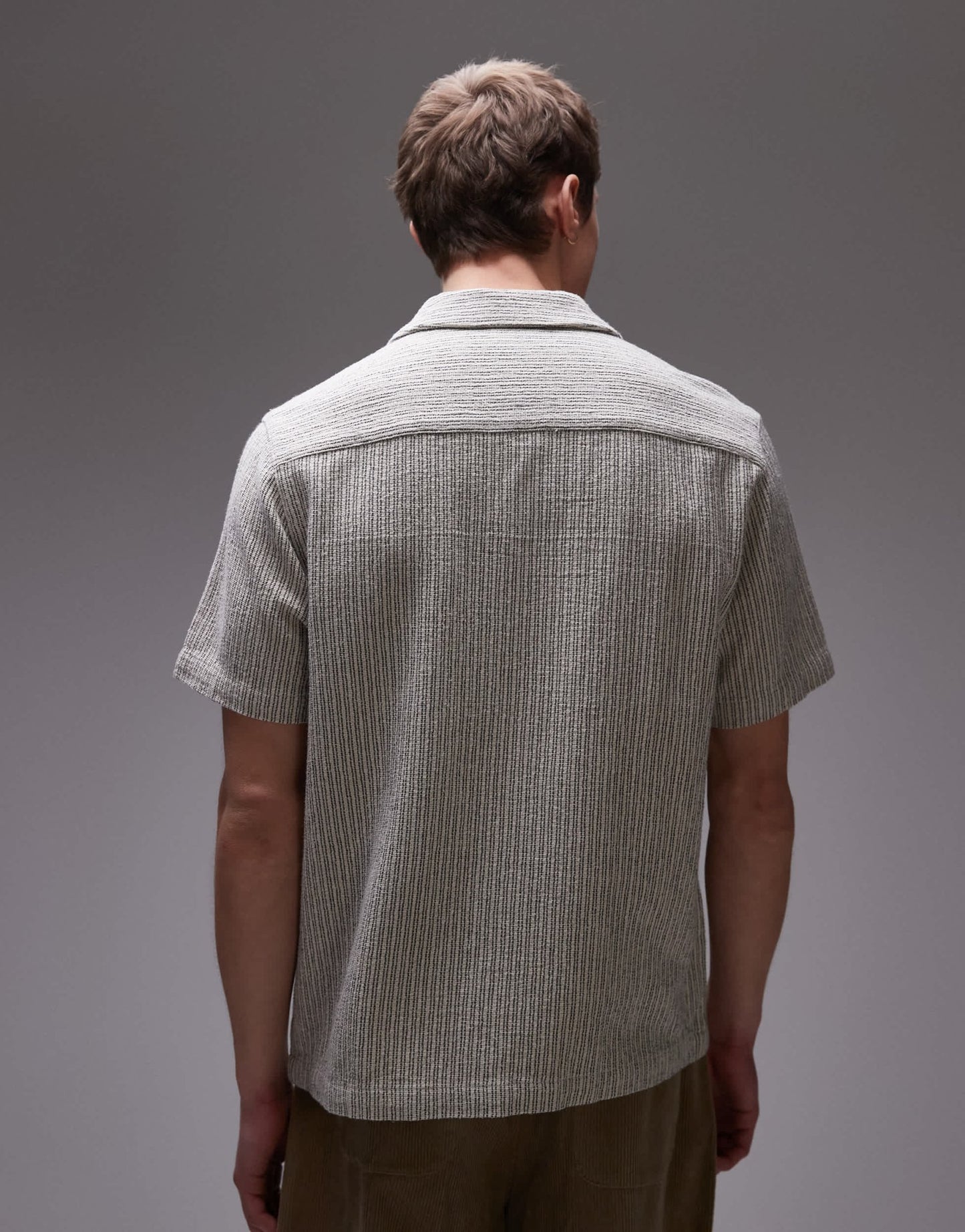 Topman short sleeve textured stripe shirt in stone - ASOS Sample Sale