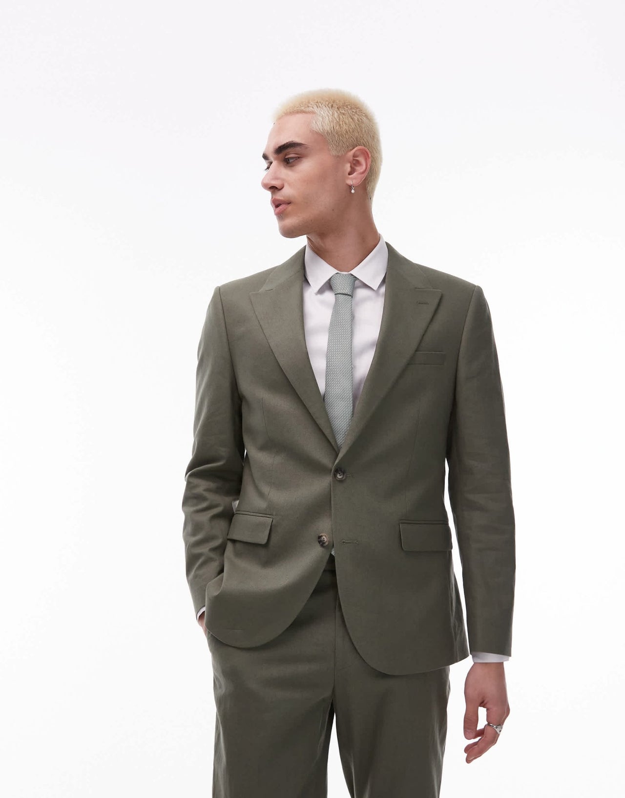 Topman single breasted linen blend blazer in khaki - ASOS Sample Sale