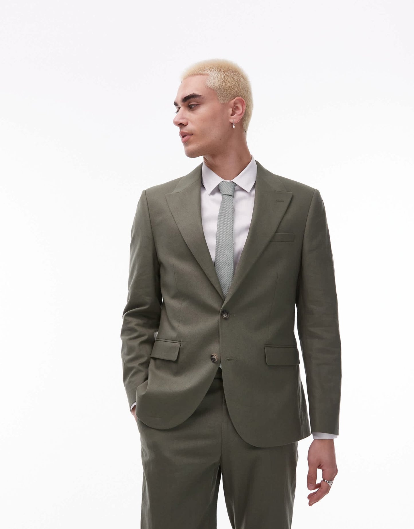 Topman single breasted linen blend blazer in khaki - ASOS Sample Sale