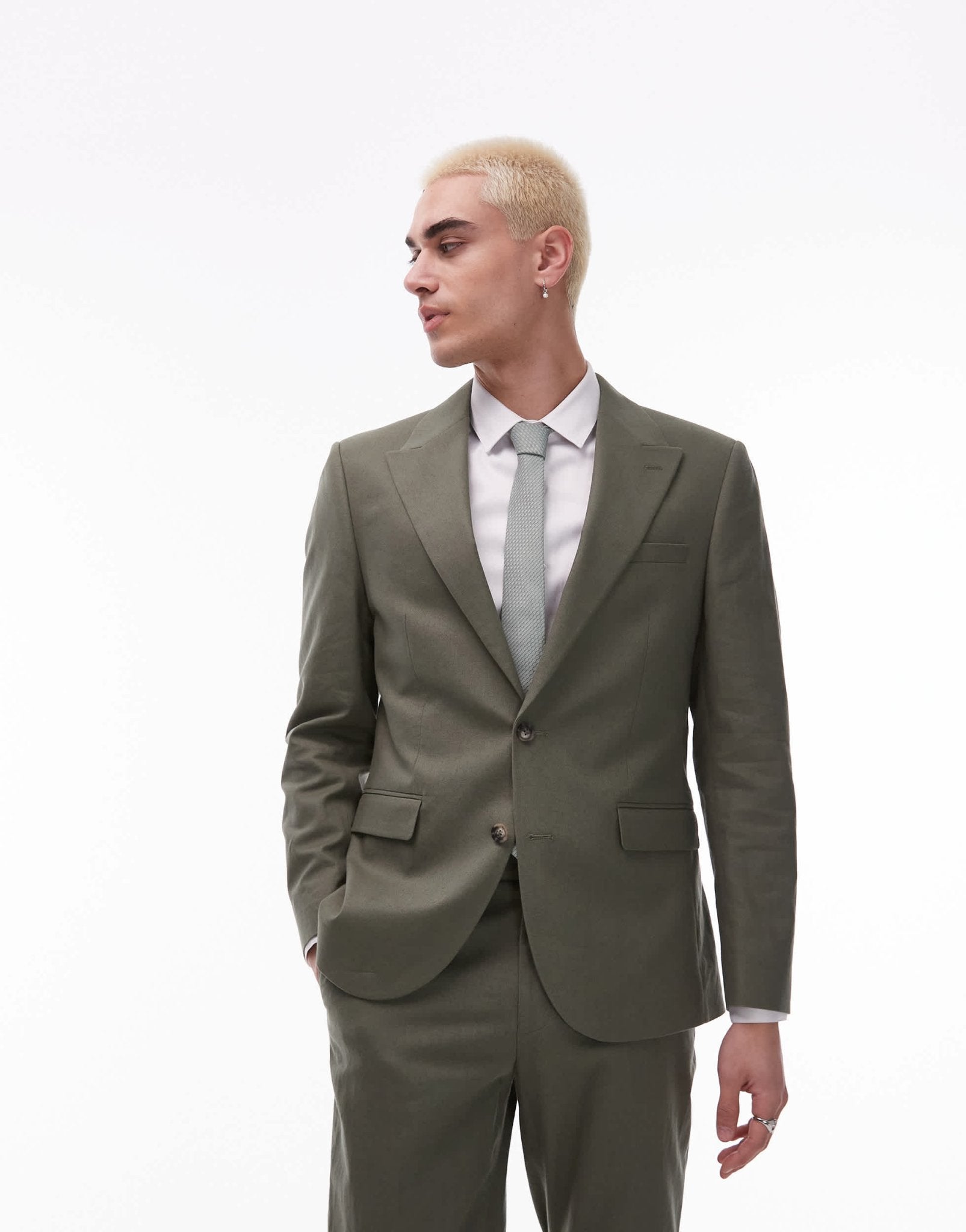 Topman single breasted linen blend blazer in khaki - ASOS Sample Sale
