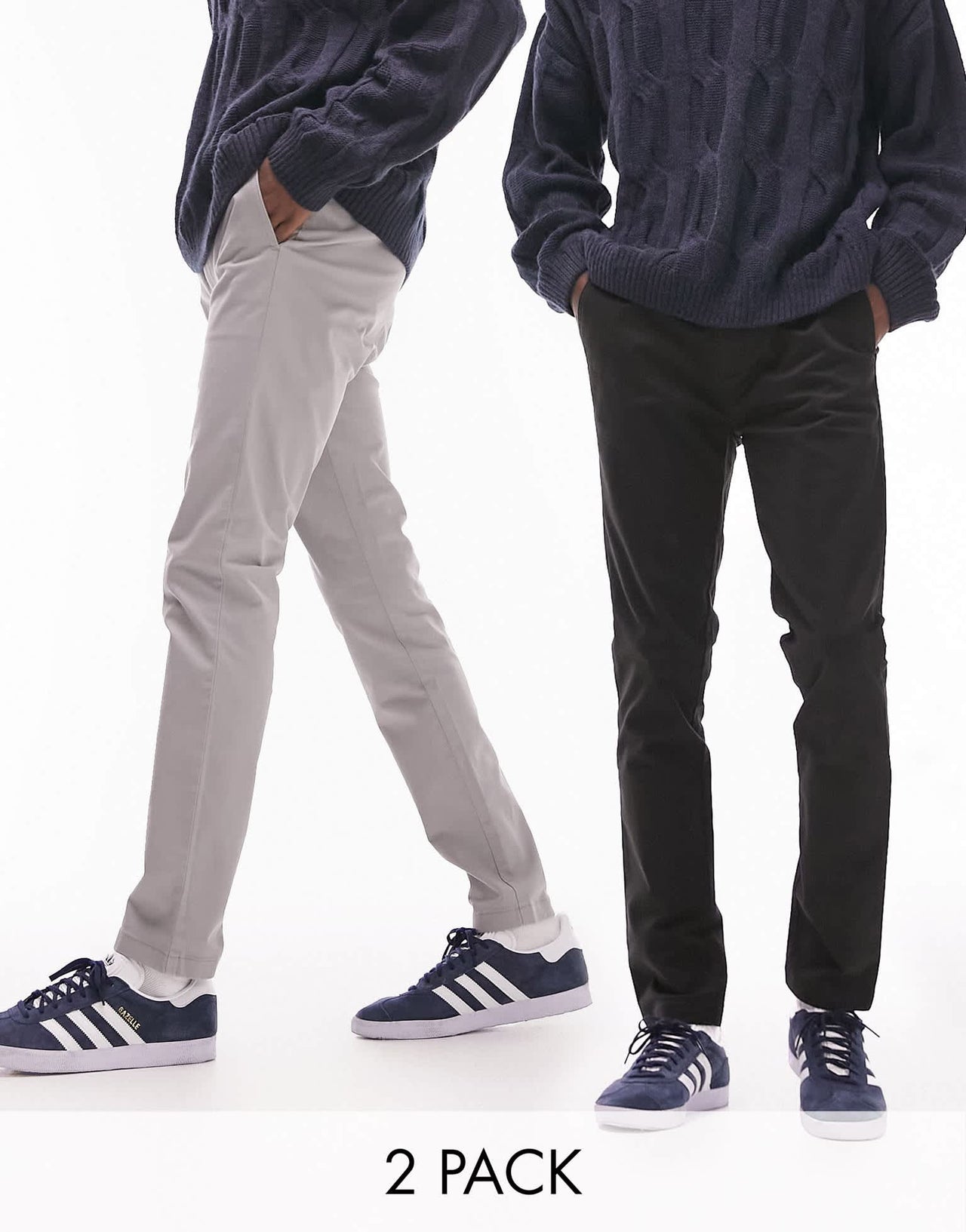 Topman skinny 2 pack chino trousers in black and grey - ASOS Sample Sale