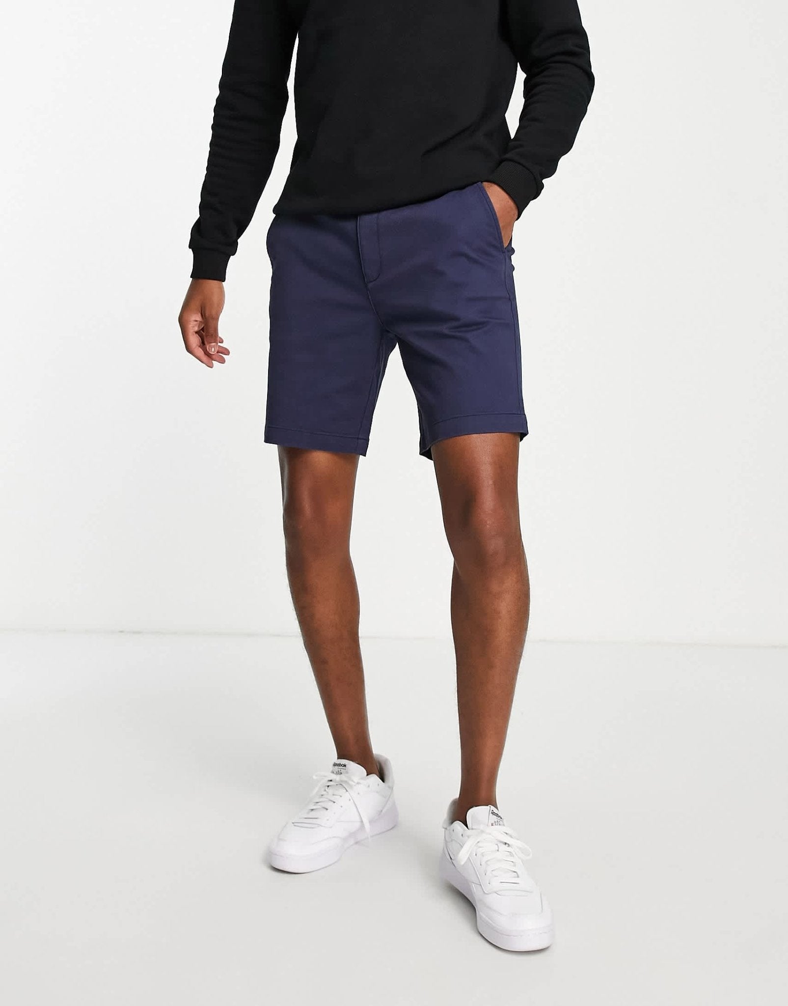 Topman slim chino short in navy - ASOS Sample Sale