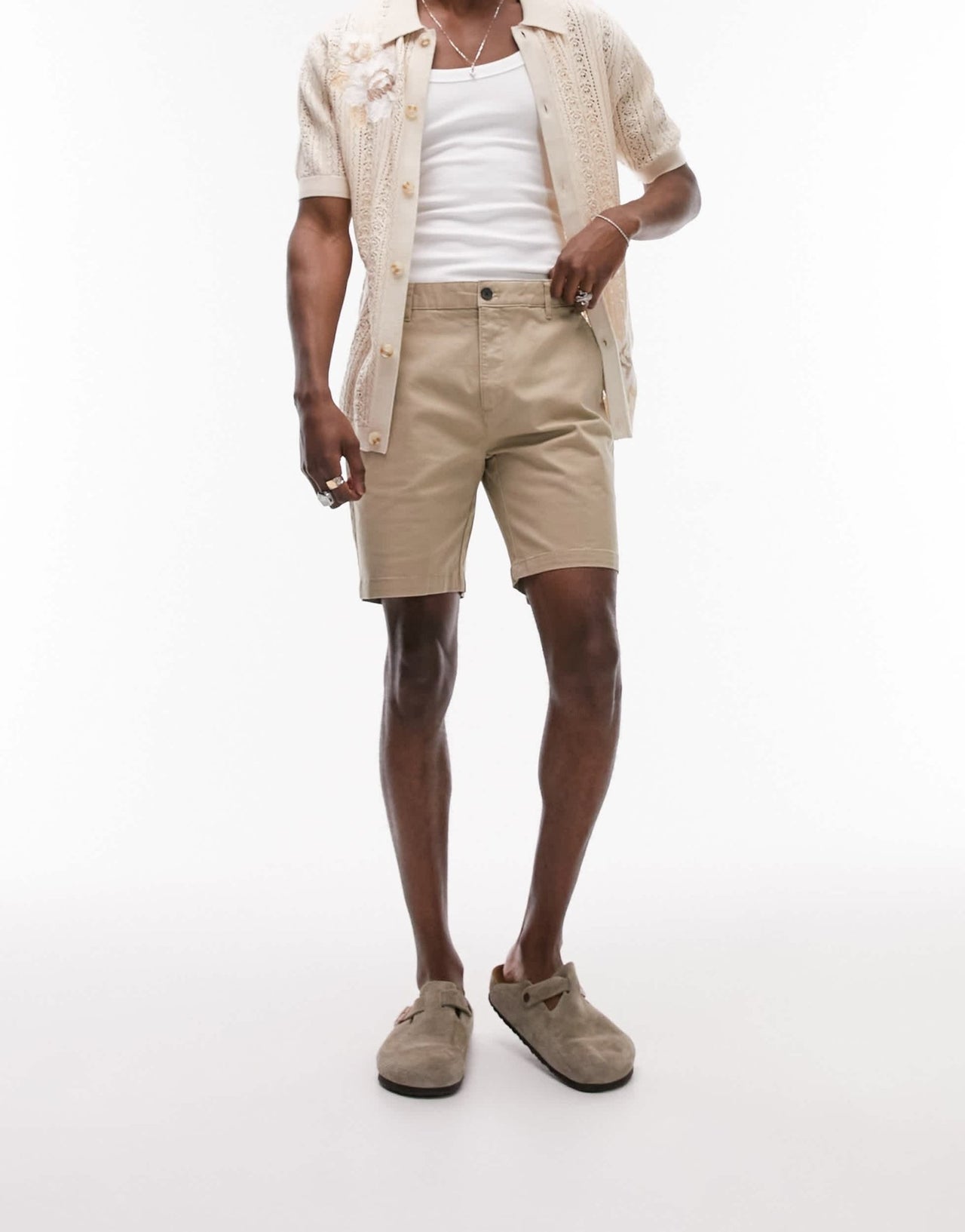 Topman slim chino short in stone - ASOS Sample Sale