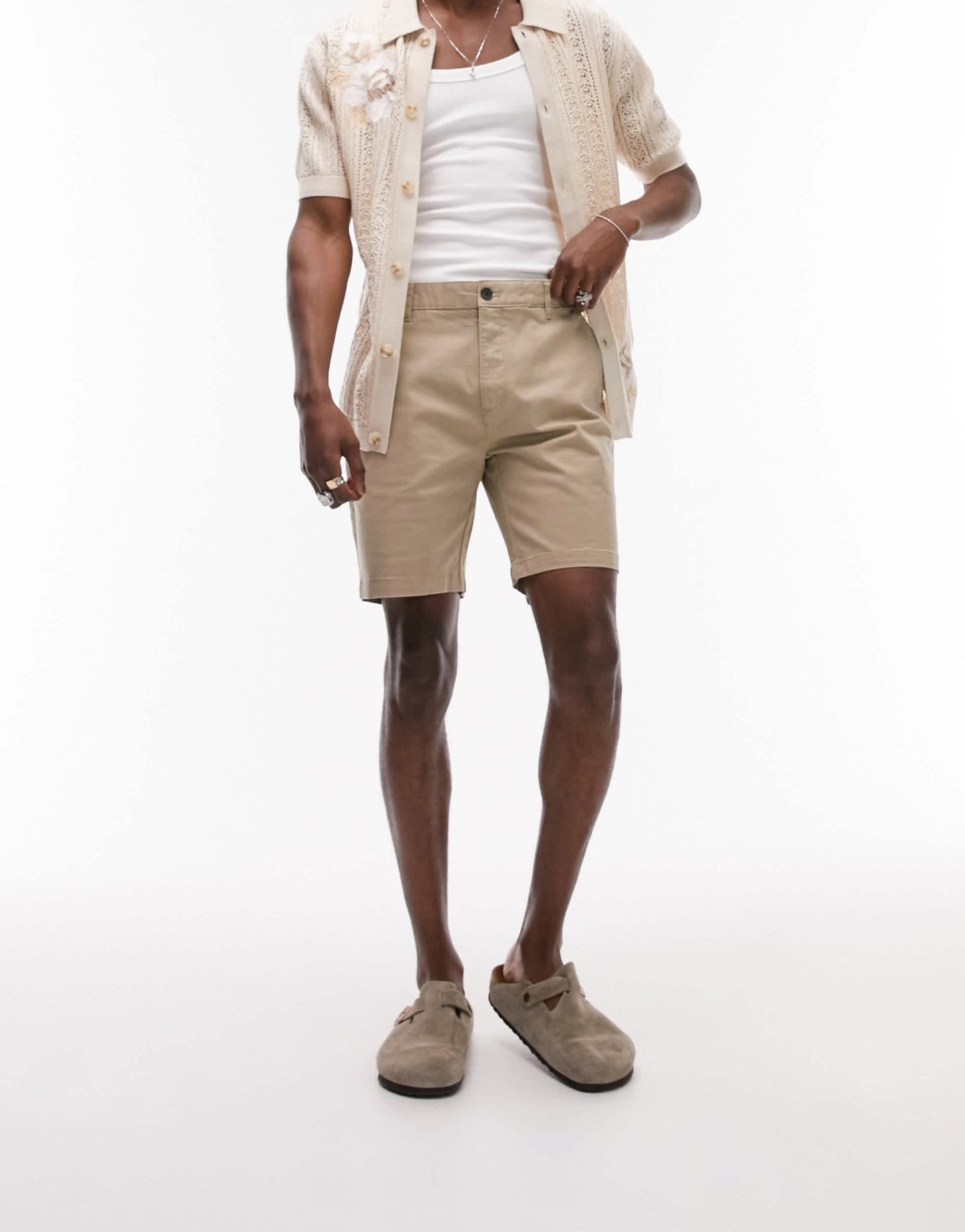 Topman slim chino short in stone - ASOS Sample Sale