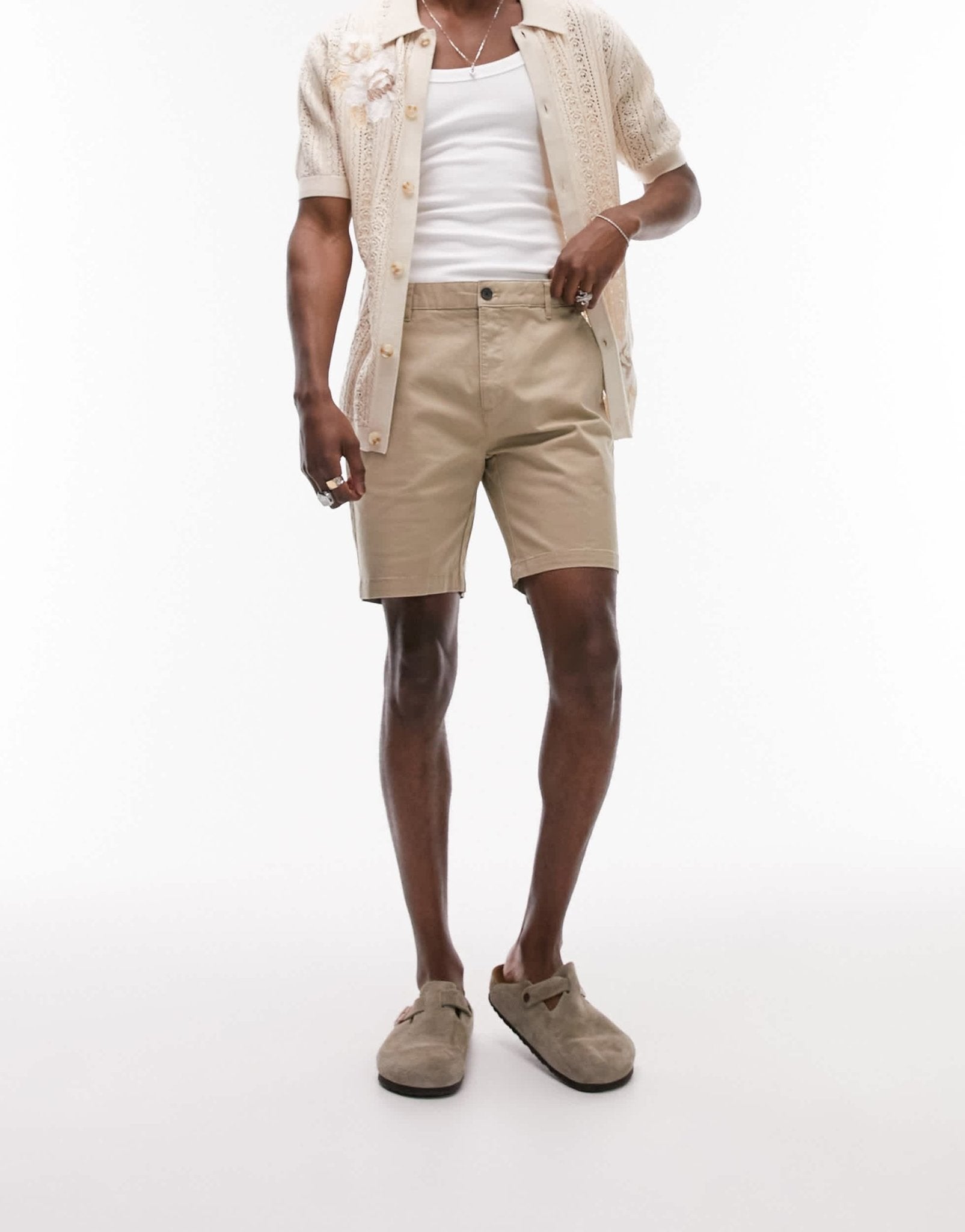 Topman slim chino short in stone - ASOS Sample Sale