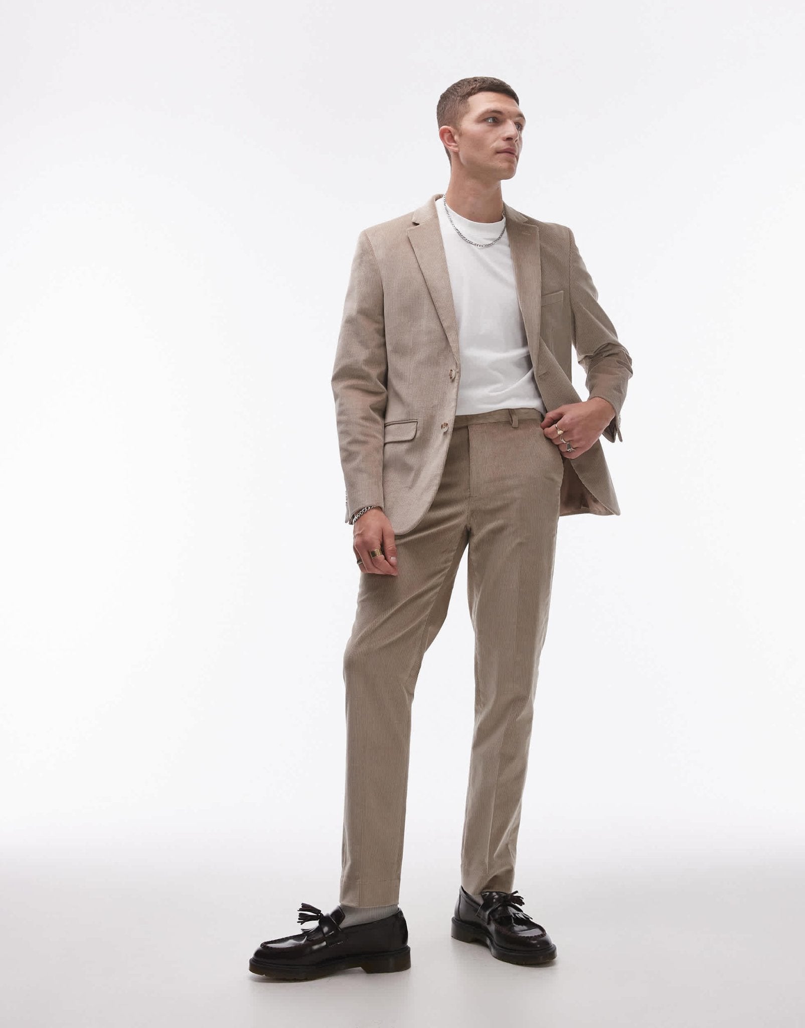 Topman slim cord suit trouser in stone - ASOS Sample Sale