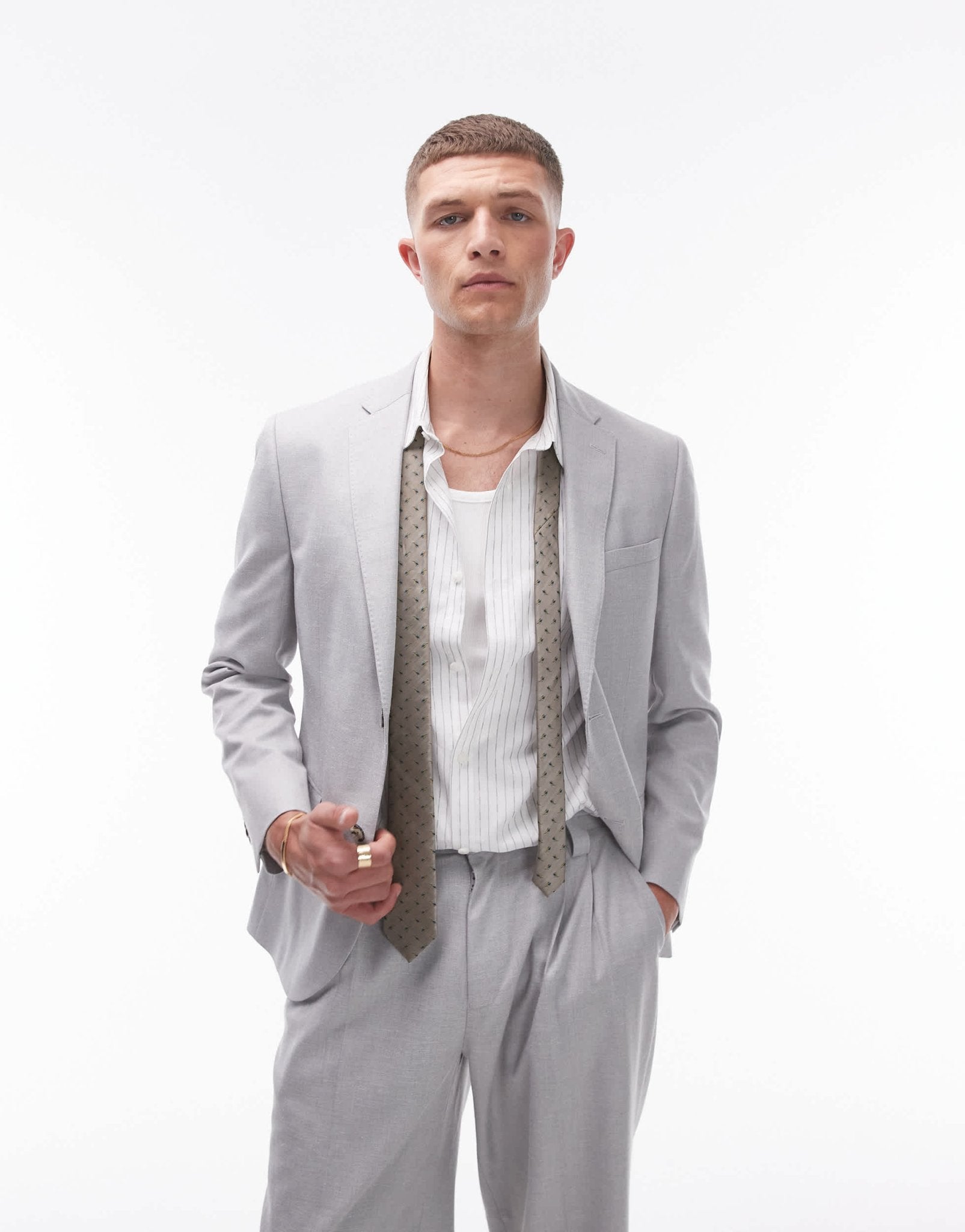 Topman slim linen blend suit jacket in grey - ASOS Sample Sale