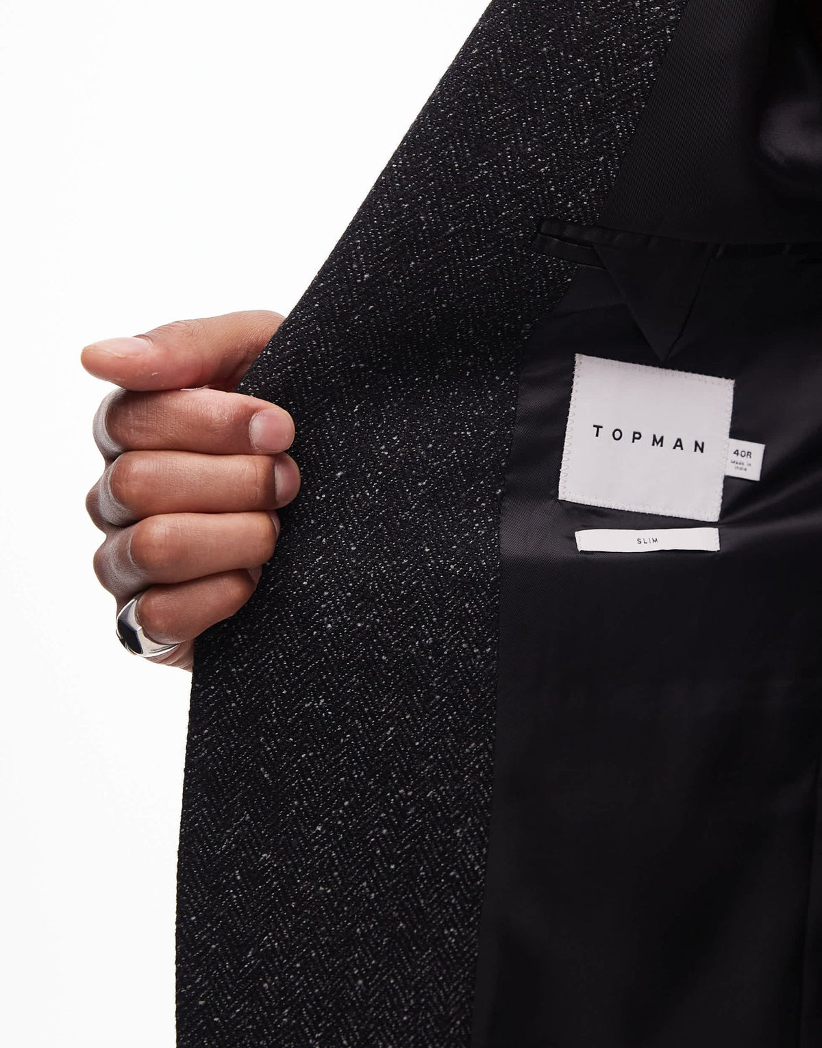 Topman slim salt and pepper wool mix suit jacket in black - ASOS Sample Sale