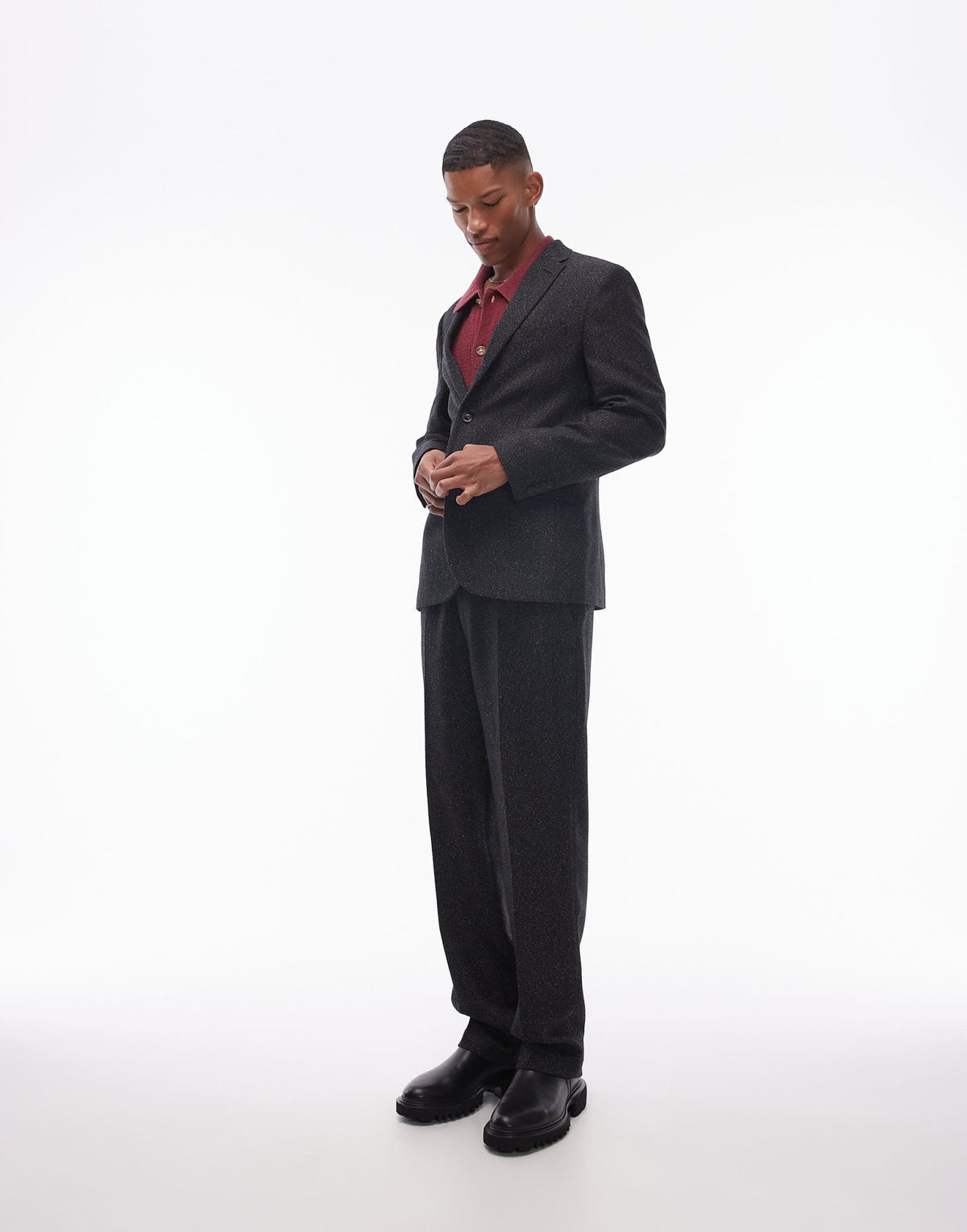 Topman slim salt and pepper wool mix suit jacket in black - ASOS Sample Sale