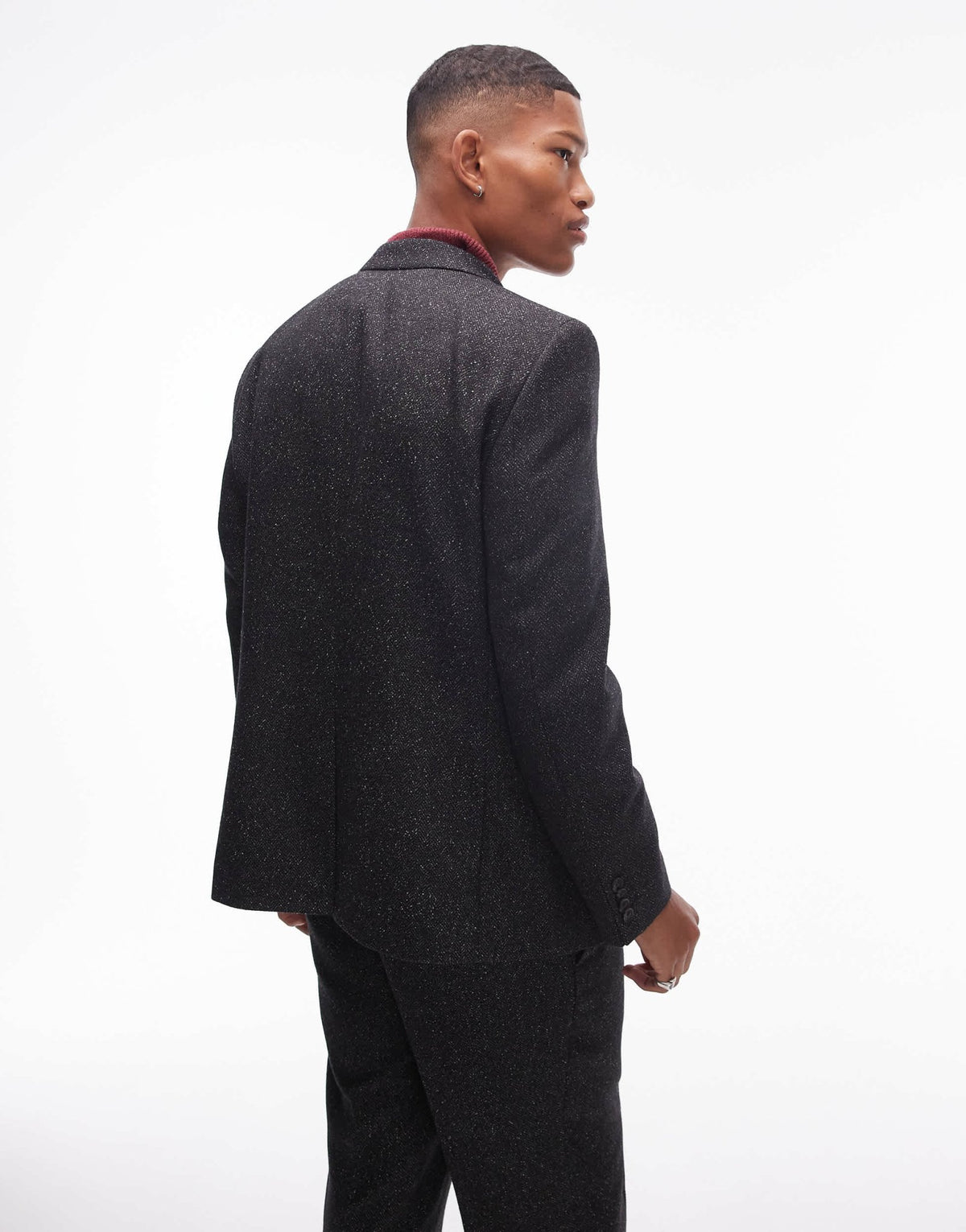 Topman slim salt and pepper wool mix suit jacket in black - ASOS Sample Sale
