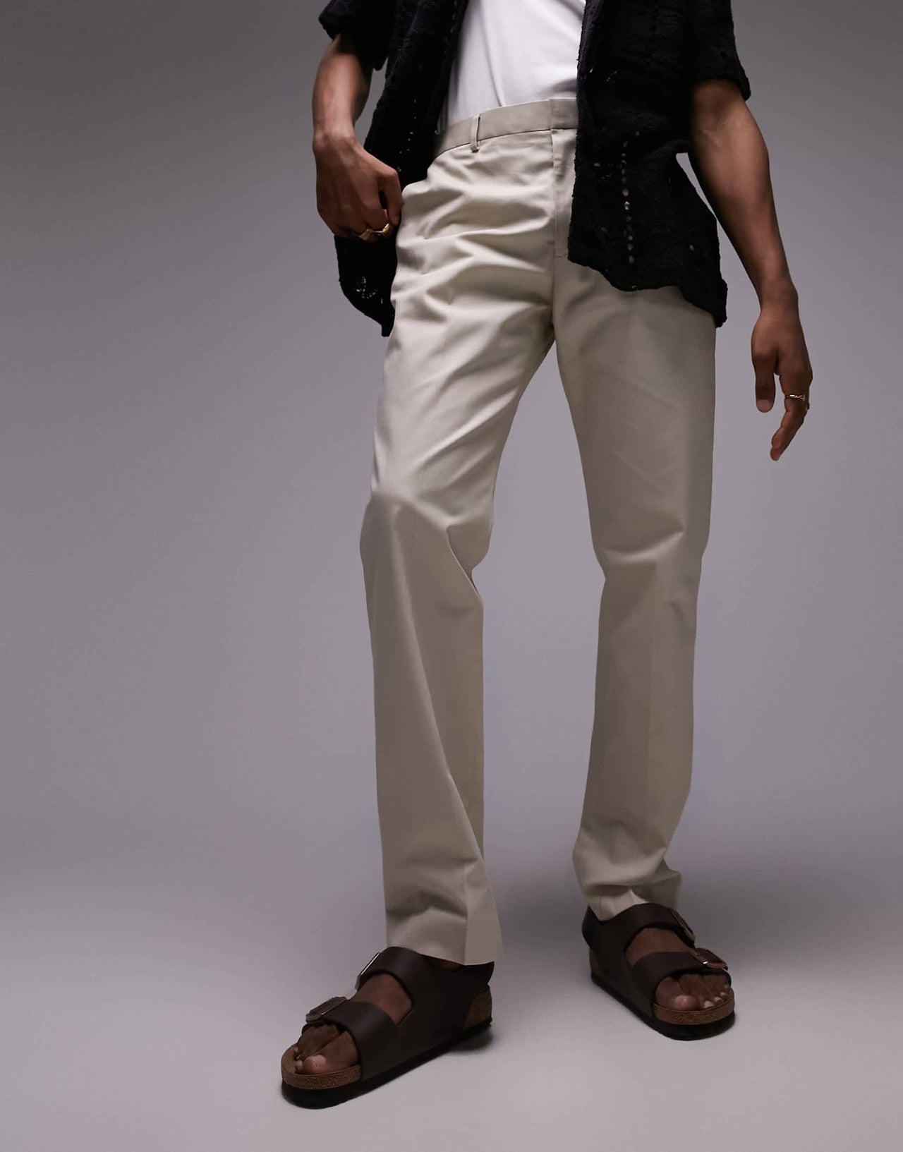 Topman smart straight leg compact cotton trouser in stone - ASOS Sample Sale