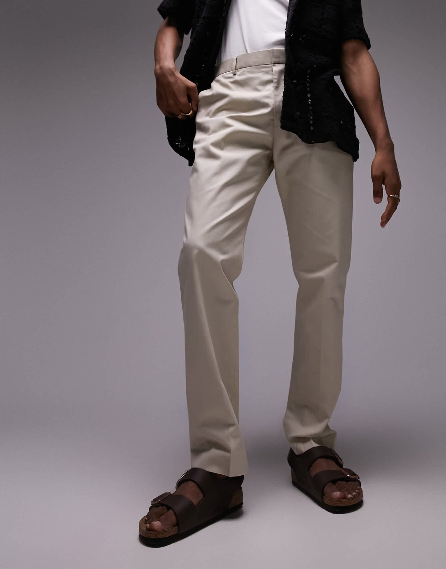 Topman smart straight leg compact cotton trouser in stone - ASOS Sample Sale