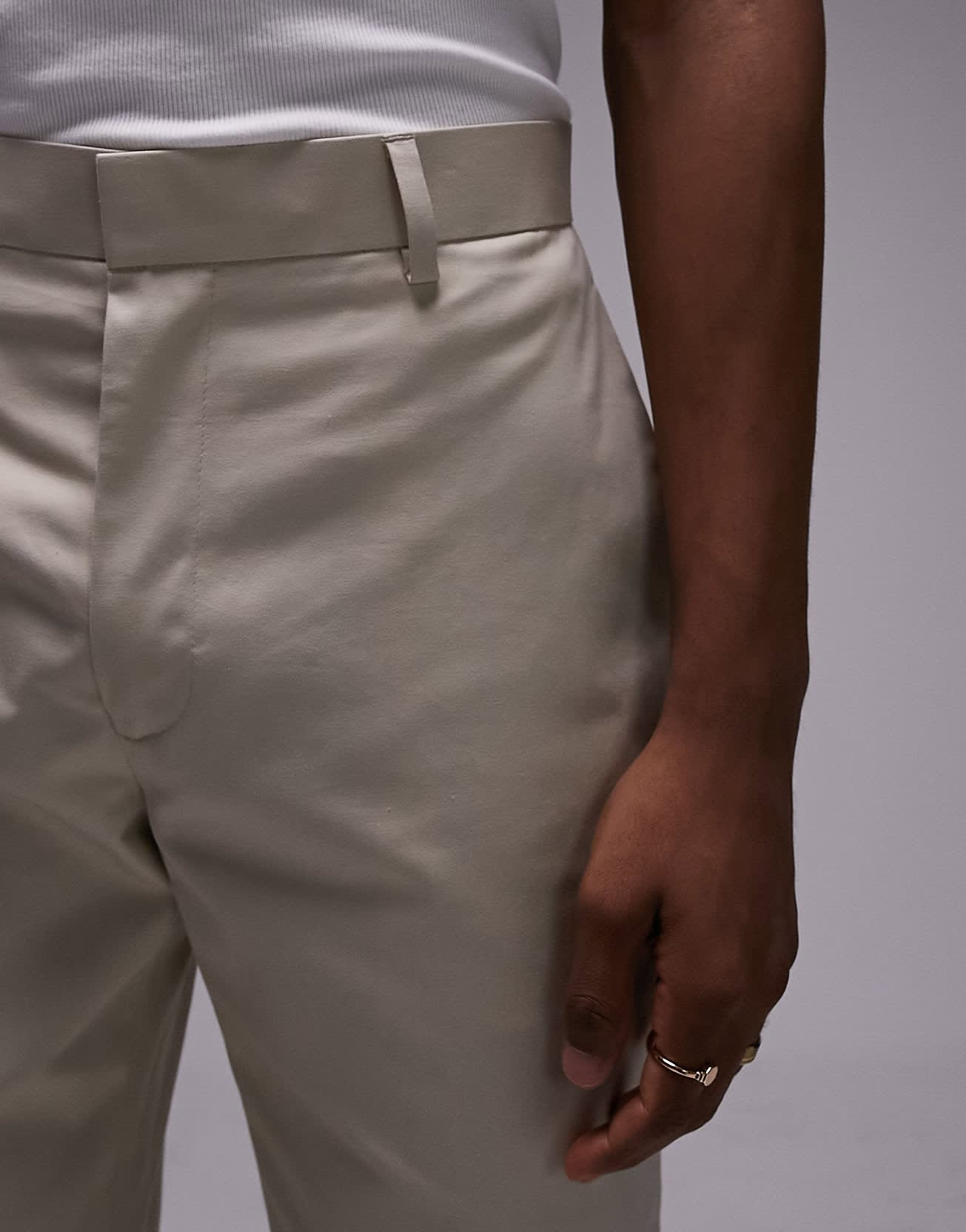 Topman smart straight leg compact cotton trouser in stone - ASOS Sample Sale