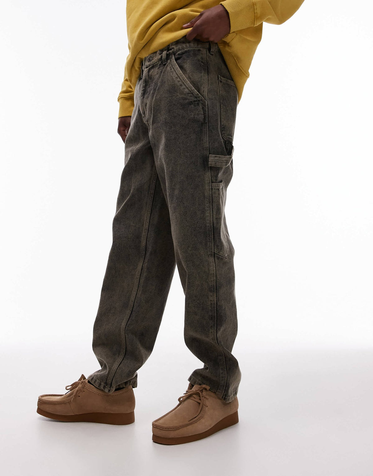 Topman straight acid wash trousers in khaki - ASOS Sample Sale