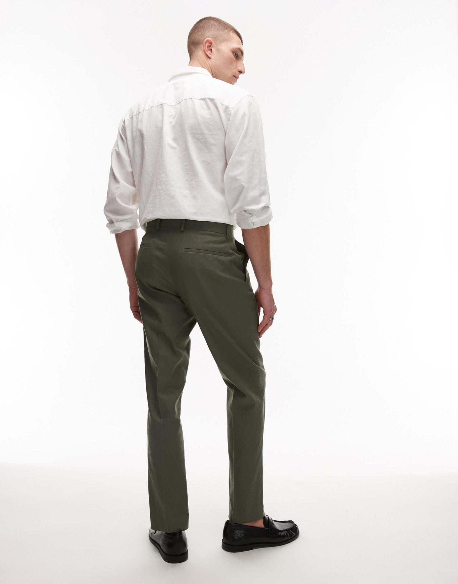 Topman straight fit linen blend suit trouser in khaki - ASOS Sample Sale