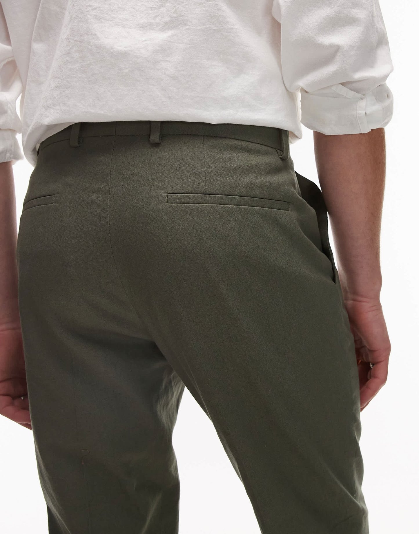 Topman straight fit linen blend suit trouser in khaki - ASOS Sample Sale