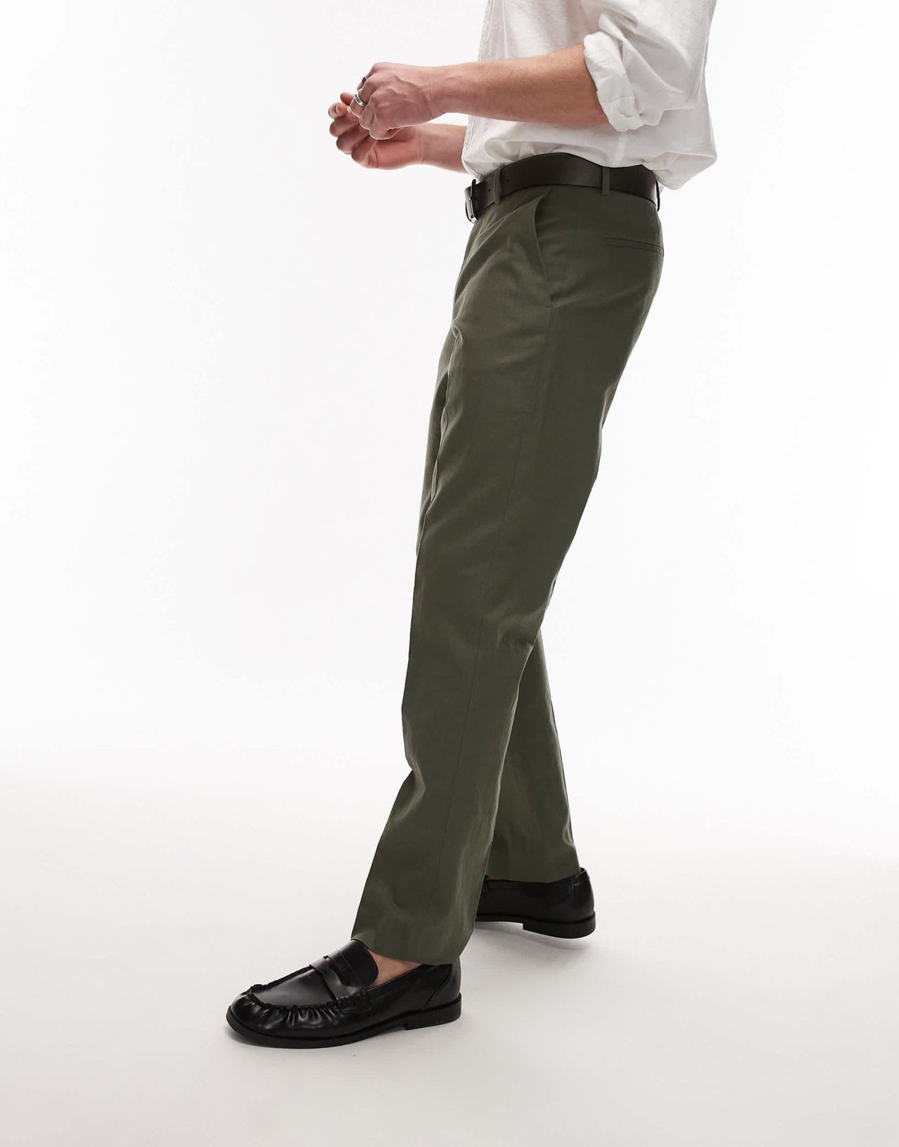 Topman straight fit linen blend suit trouser in khaki - ASOS Sample Sale