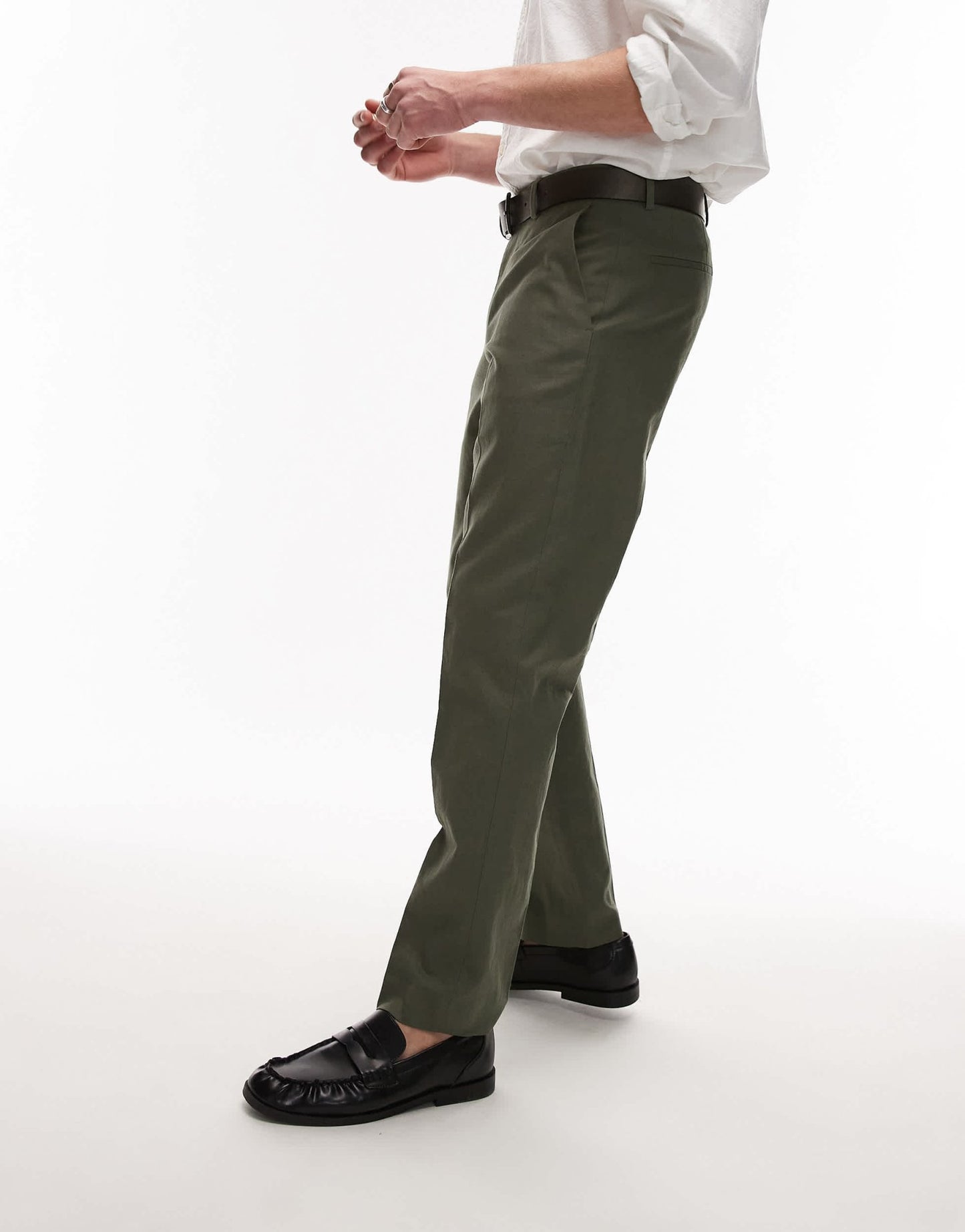 Topman straight fit linen blend suit trouser in khaki - ASOS Sample Sale