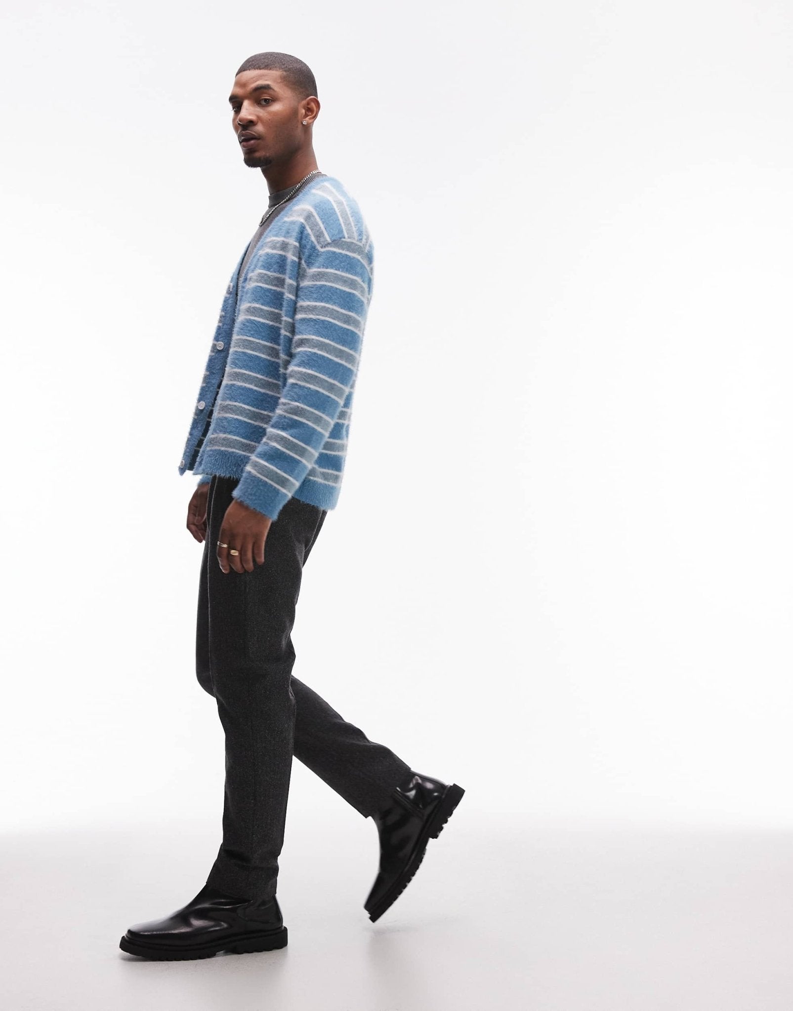 Topman straight high waisted relaxed salt and pepper wool mix suit trousers in black - ASOS Sample Sale