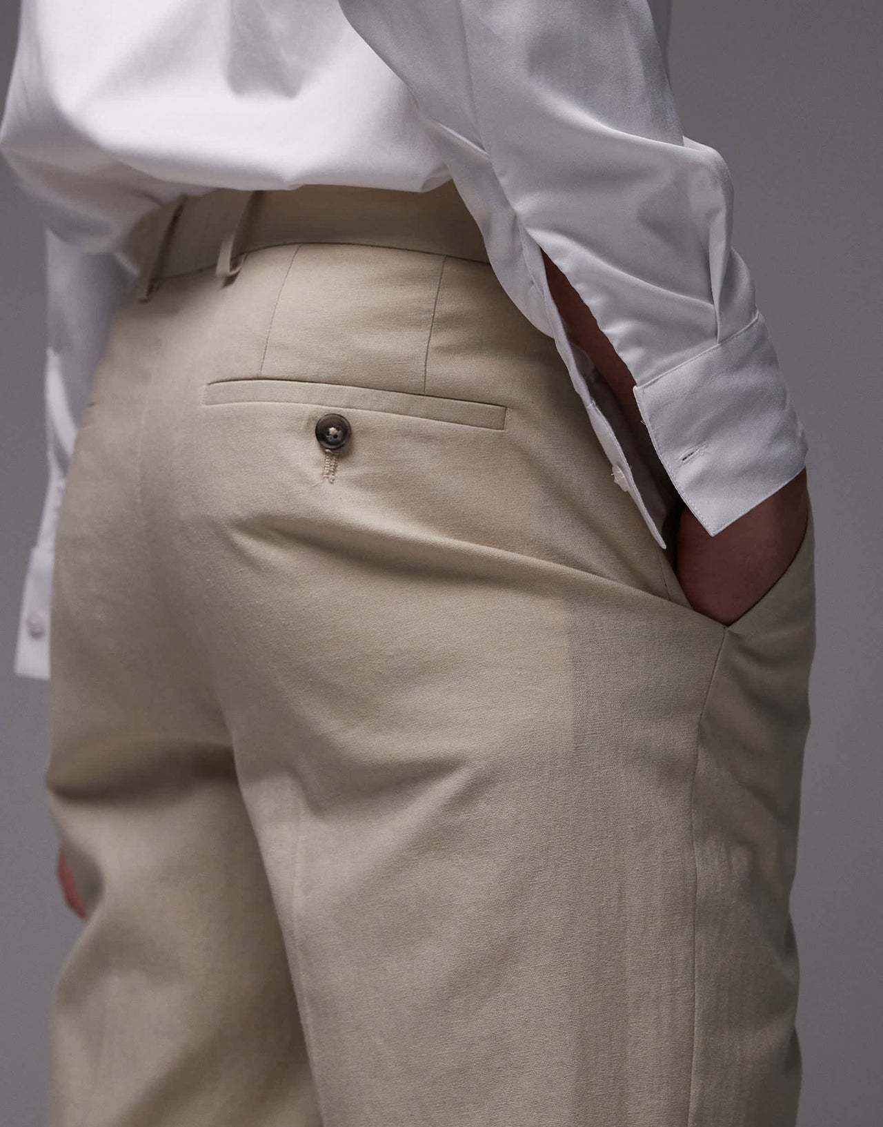 Topman straight linen blend suit trousers in stone - ASOS Sample Sale