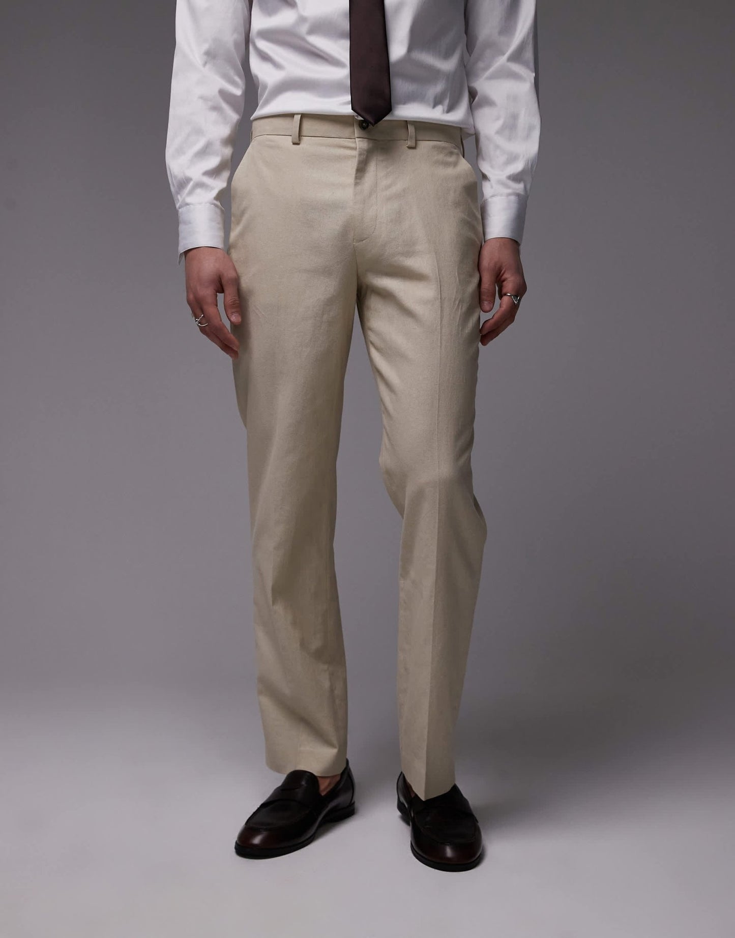 Topman straight linen blend suit trousers in stone - ASOS Sample Sale