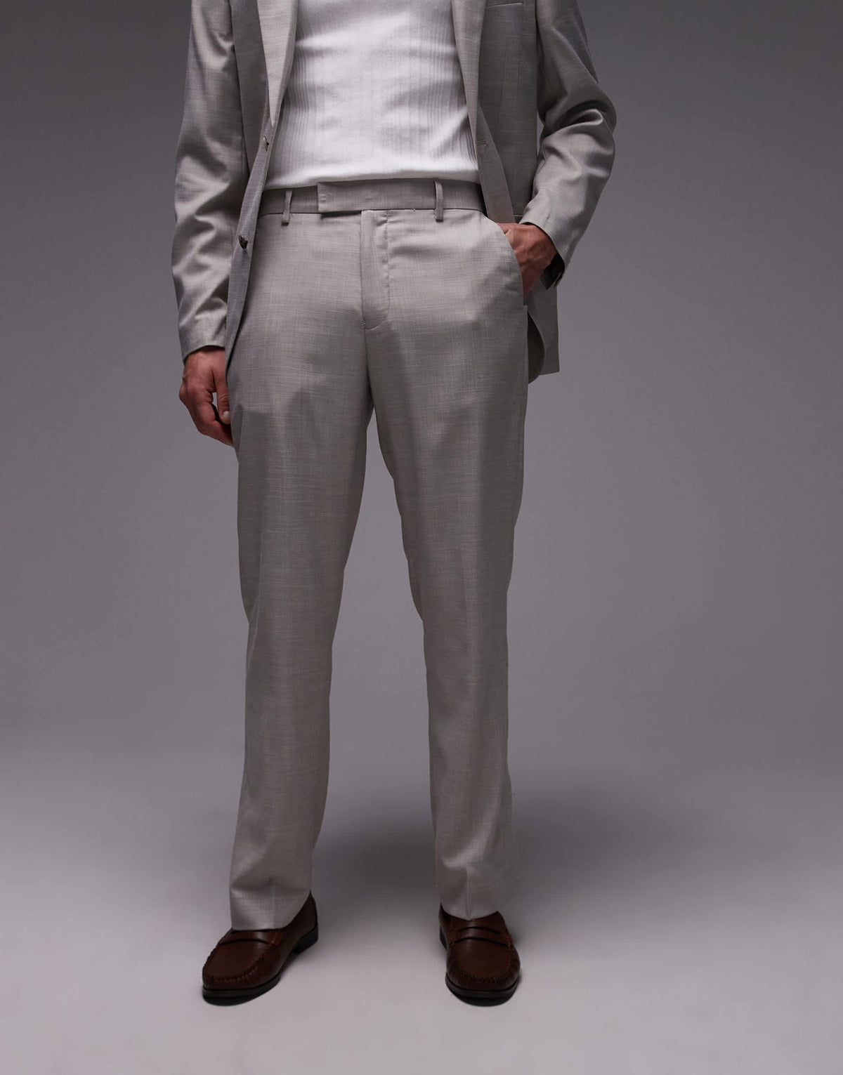 Topman straight suit trousers in stone - ASOS Sample Sale