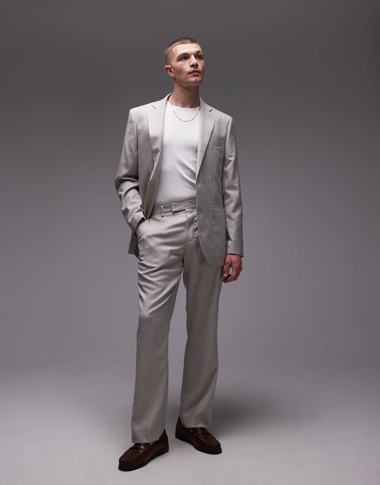 Topman straight suit trousers in stone - ASOS Sample Sale