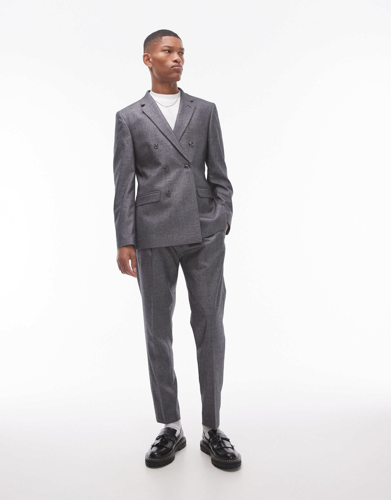 Topman taper cross hatch suit trouser in grey - ASOS Sample Sale