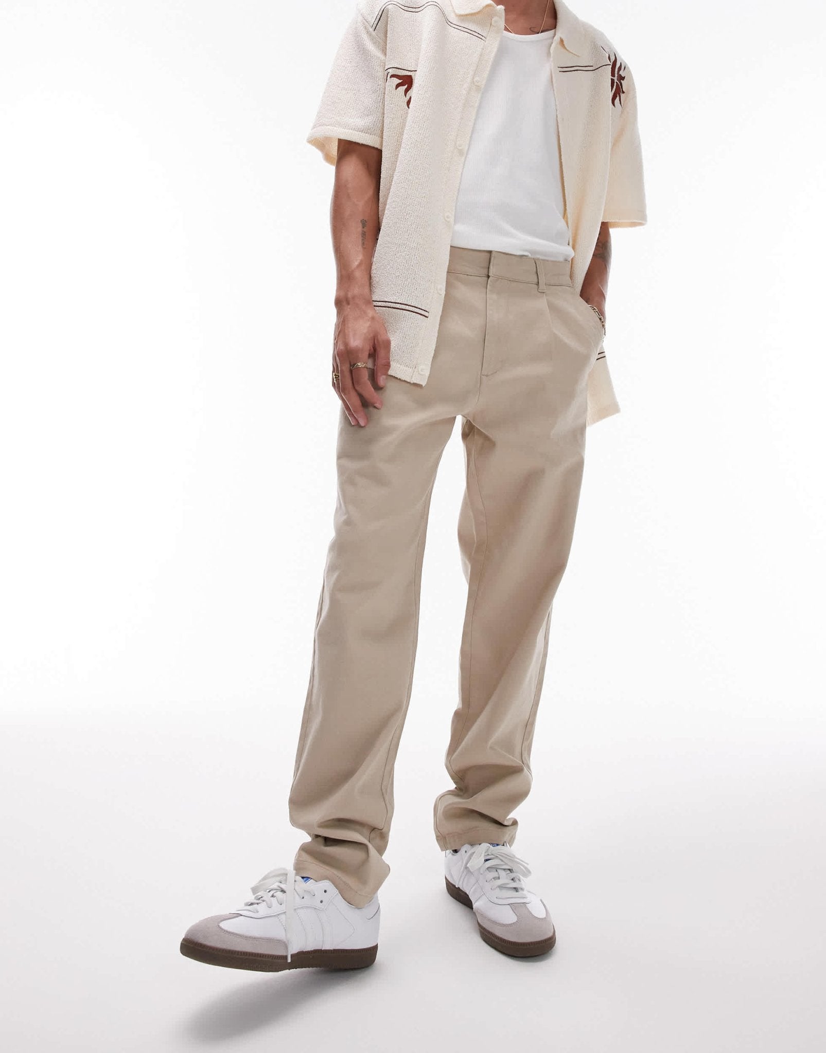 Topman tapered chino trousers in stone - ASOS Sample Sale
