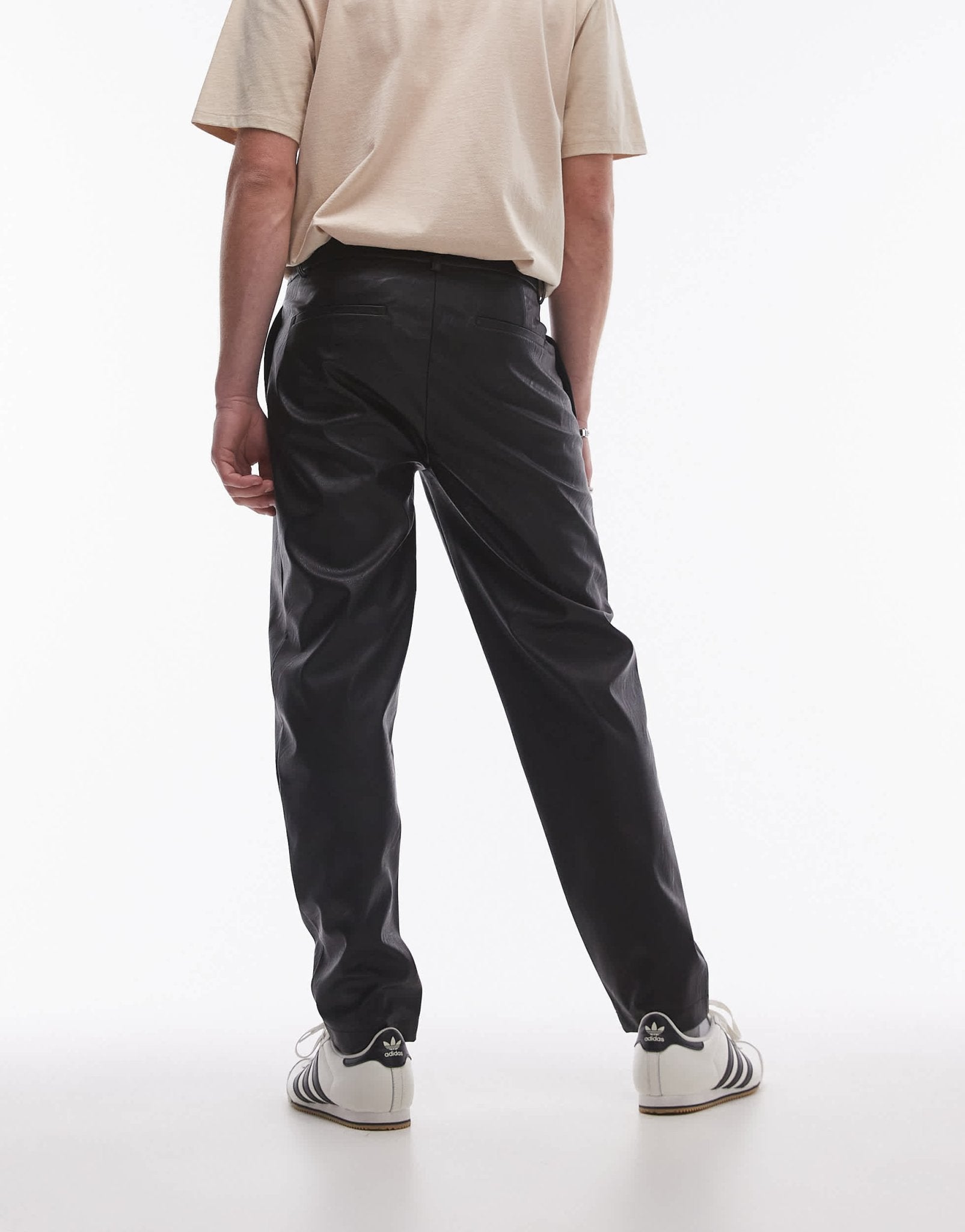 Topman tapered faux leather trousers in black - ASOS Sample Sale
