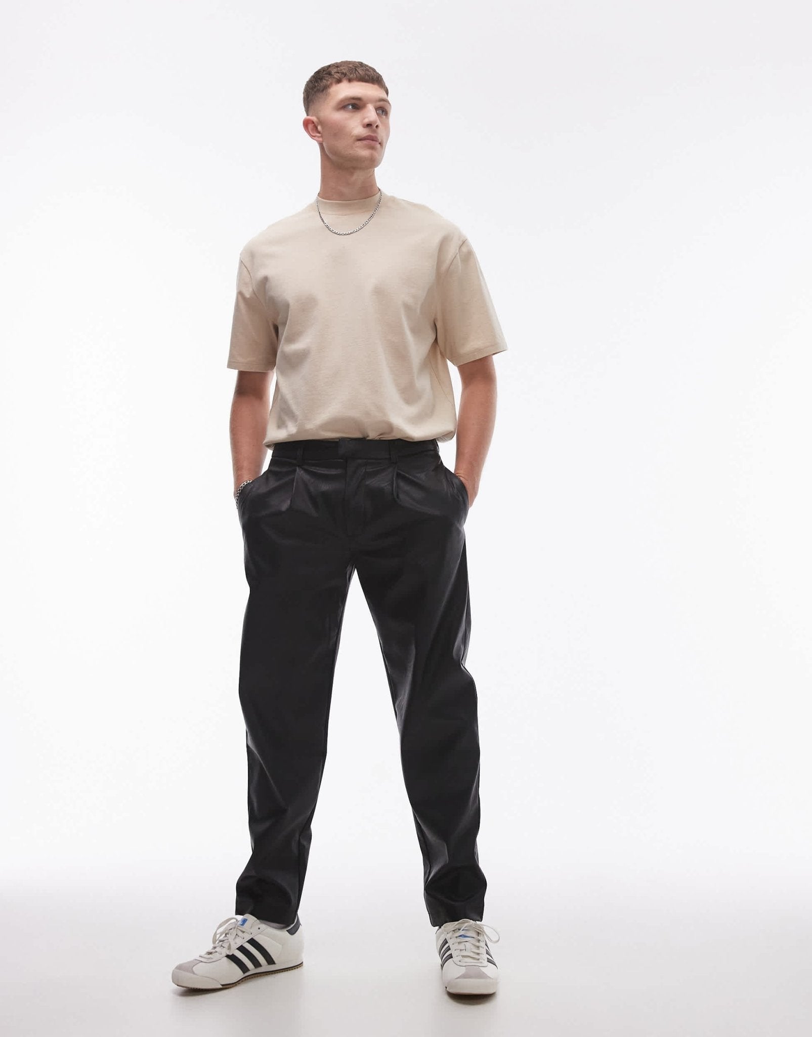 Topman tapered faux leather trousers in black - ASOS Sample Sale