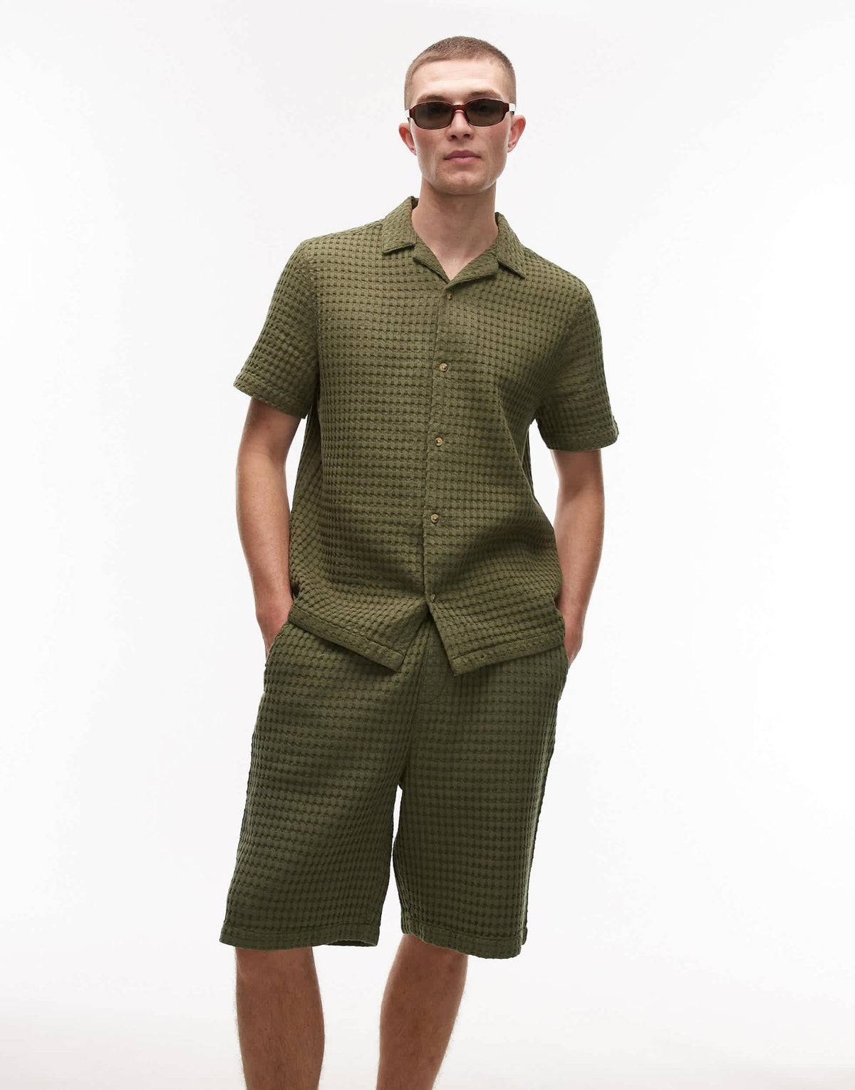 Topman textured grid check short co-ord in khaki - ASOS Sample Sale