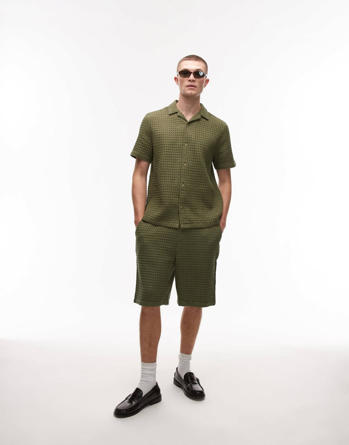 Topman textured grid check short co-ord in khaki - ASOS Sample Sale