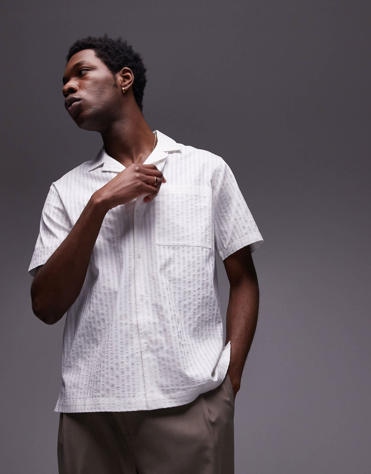 Topman textured stripe shirt in white - ASOS Sample Sale
