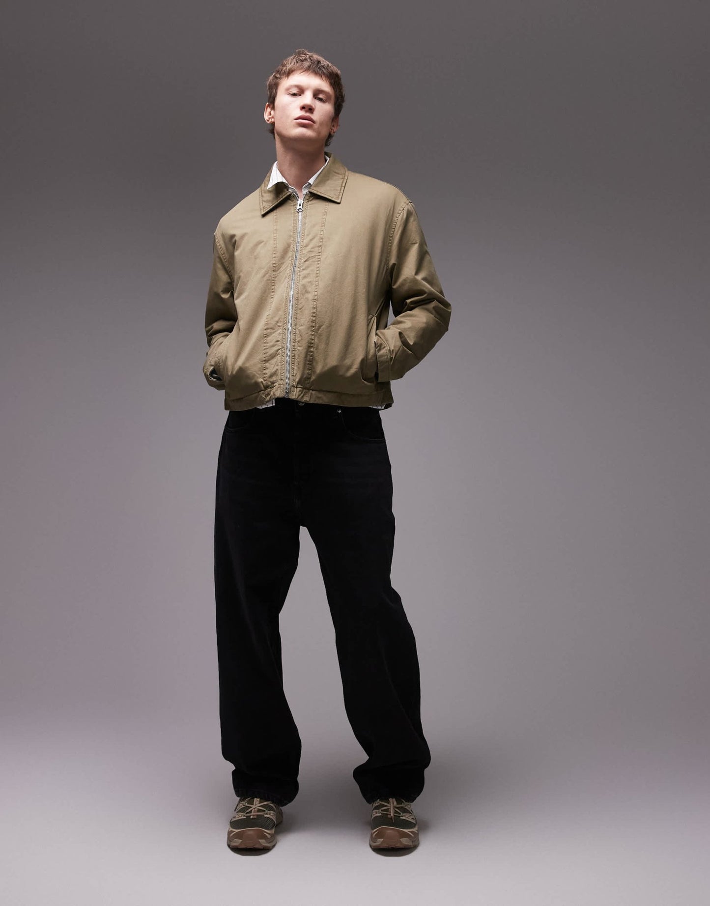 Topman twill Harrington jacket in khaki - ASOS Sample Sale