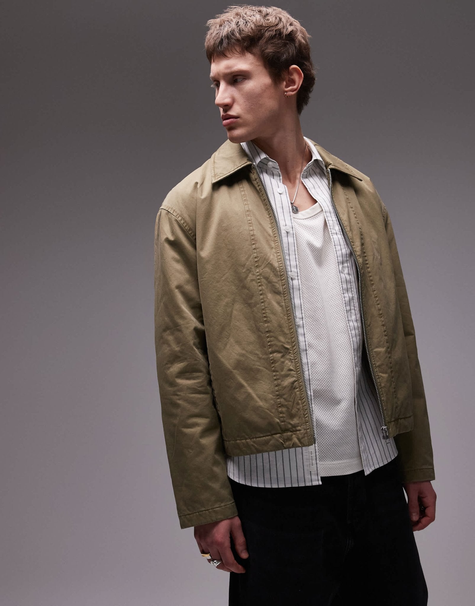 Topman twill Harrington jacket in khaki - ASOS Sample Sale