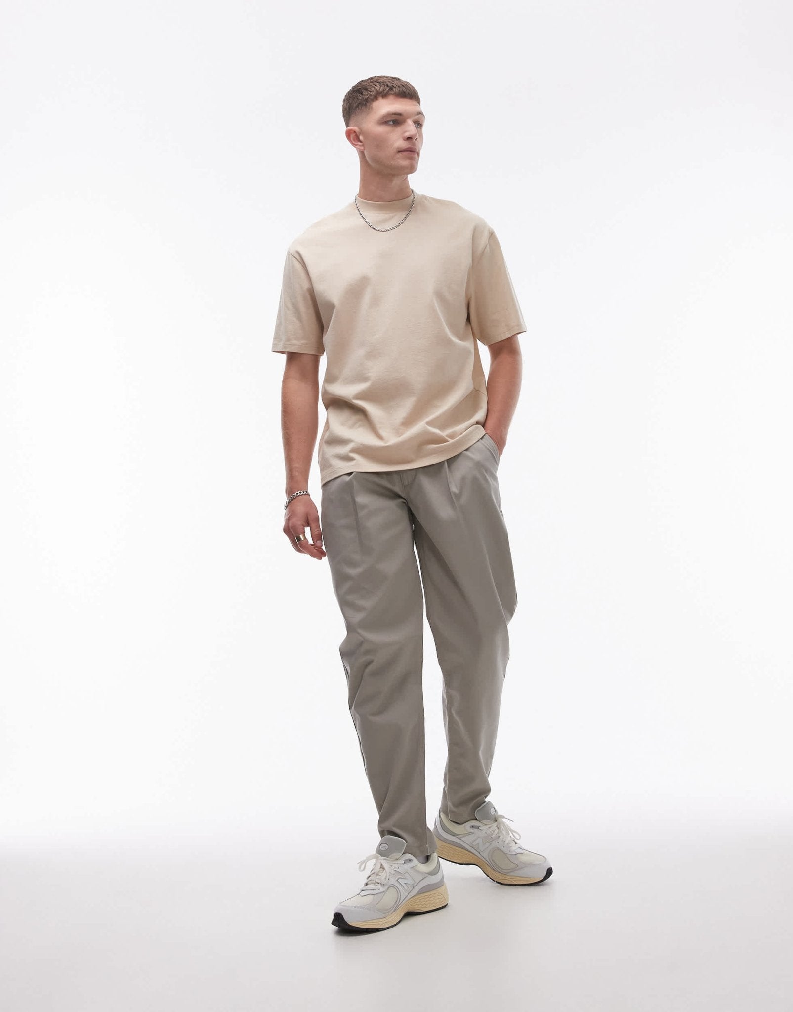 Topman twin pleat tapered trousers in stone - ASOS Sample Sale