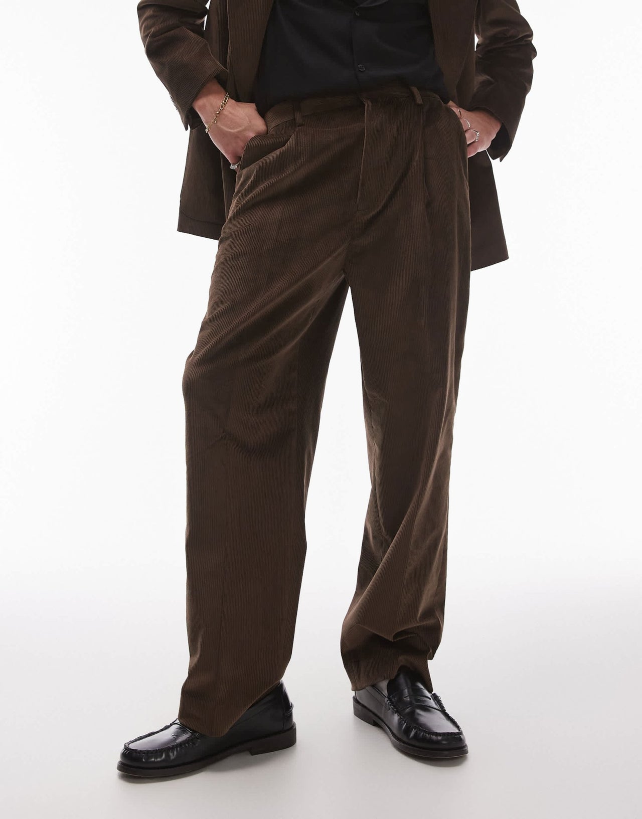 Topman wide leg cord suit trouser in brown - ASOS Sample Sale