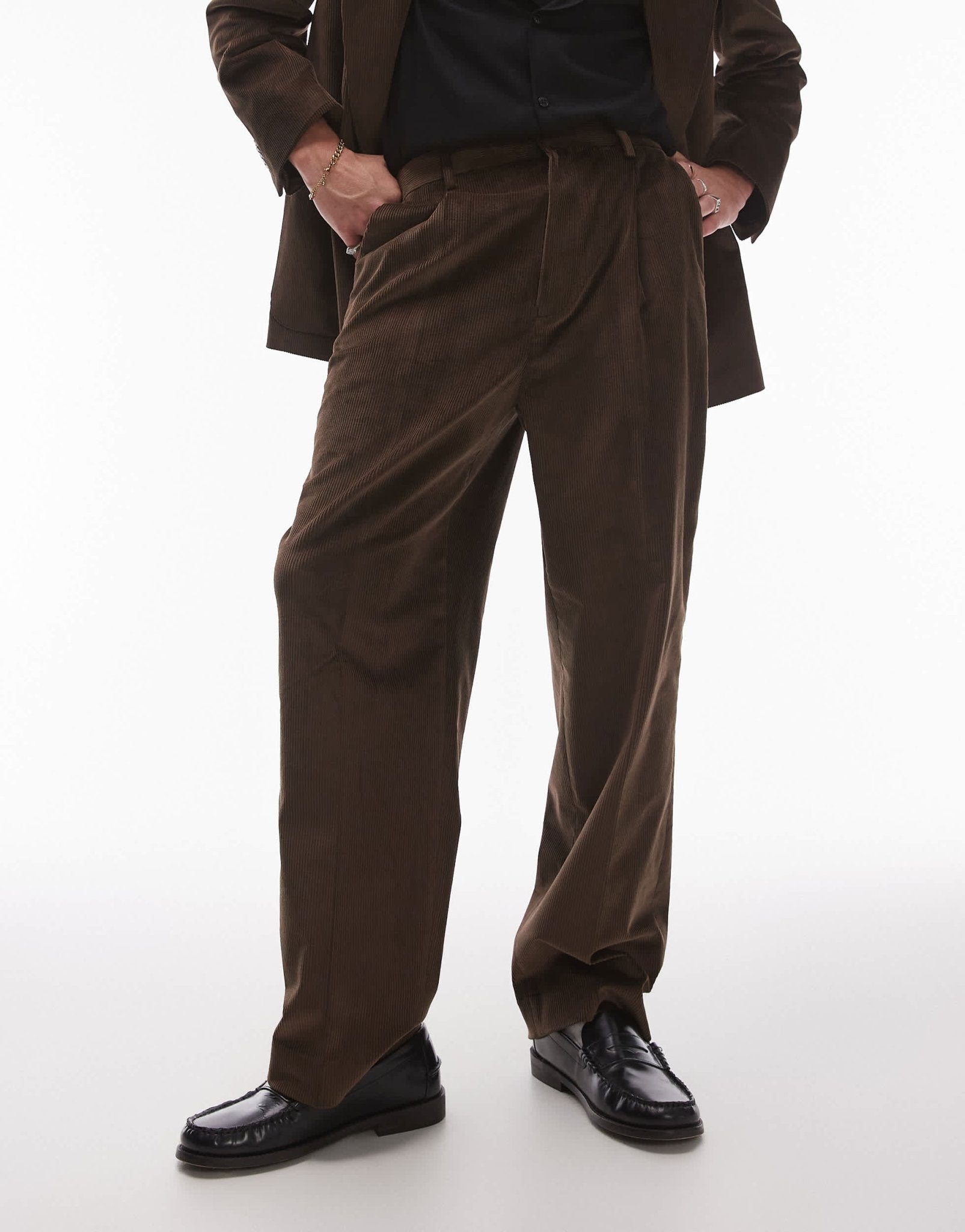 Topman wide leg cord suit trouser in brown - ASOS Sample Sale