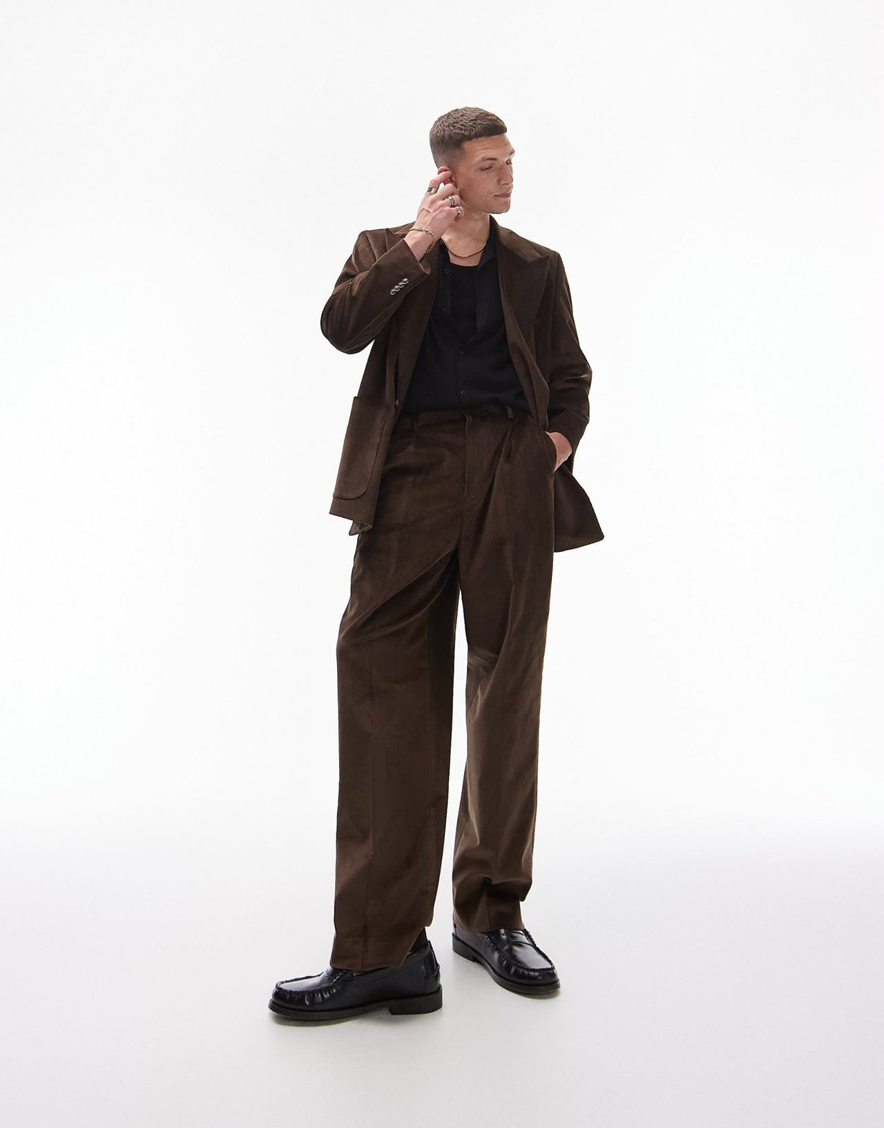 Topman wide leg cord suit trouser in brown - ASOS Sample Sale