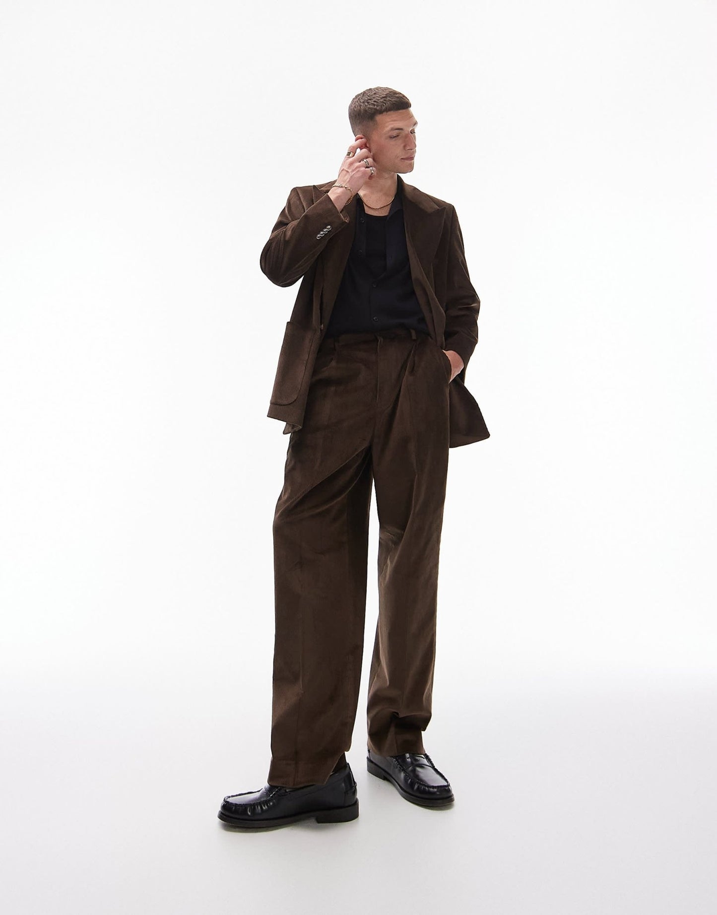 Topman wide leg cord suit trouser in brown - ASOS Sample Sale