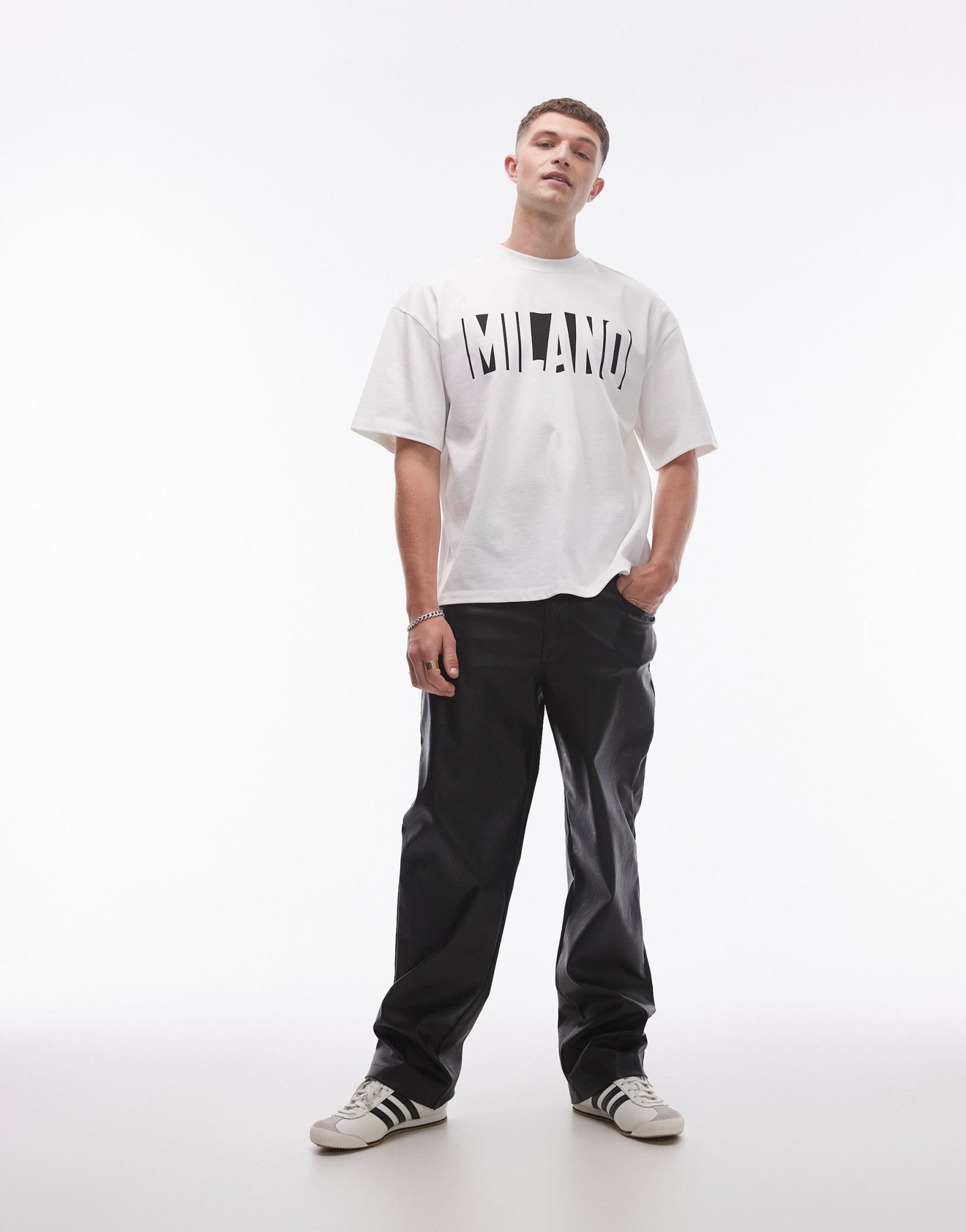 Topman wide leg faux leather trousers in black - ASOS Sample Sale