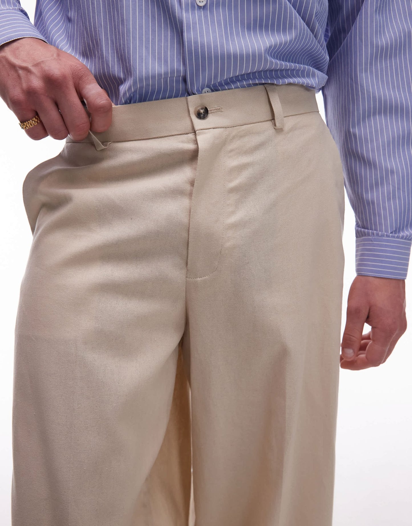 Topman wide leg linen blend trousers in stone - ASOS Sample Sale