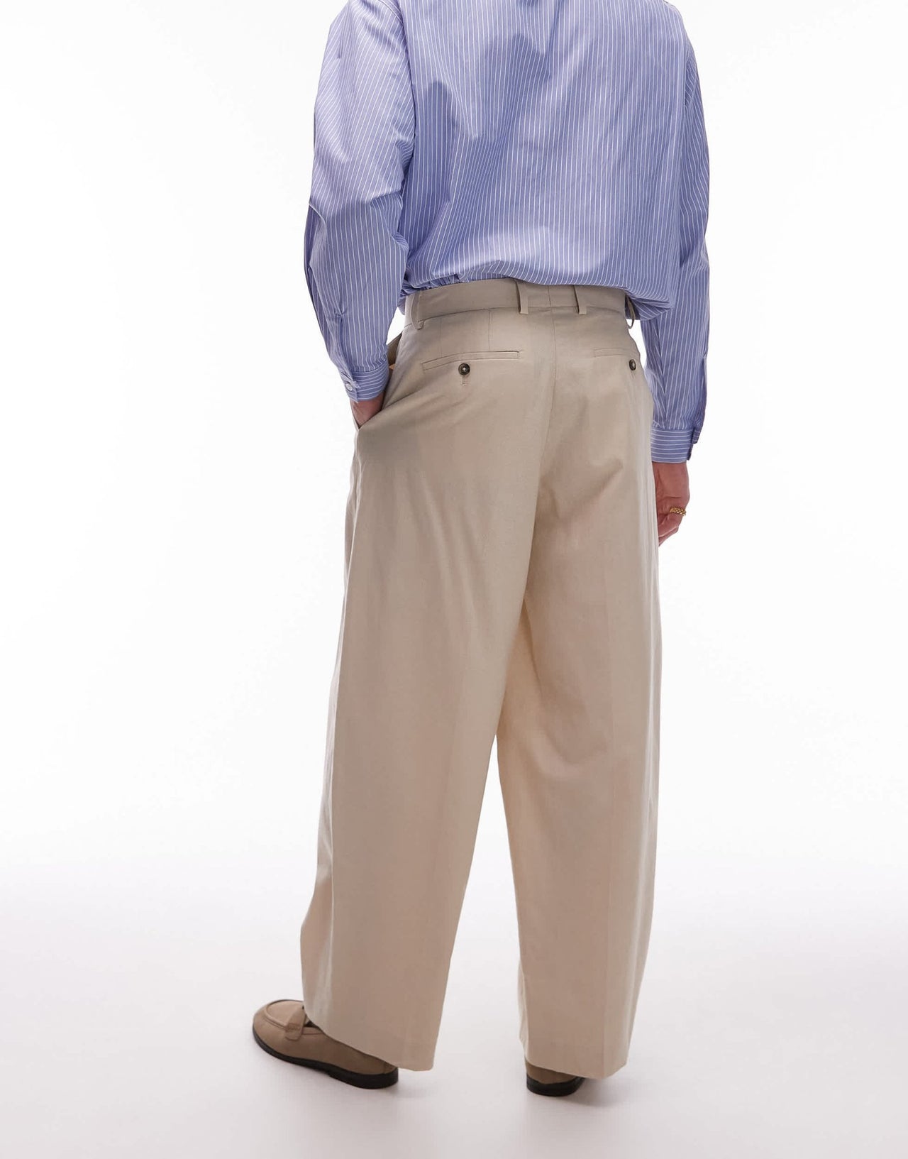Topman wide leg linen blend trousers in stone - ASOS Sample Sale