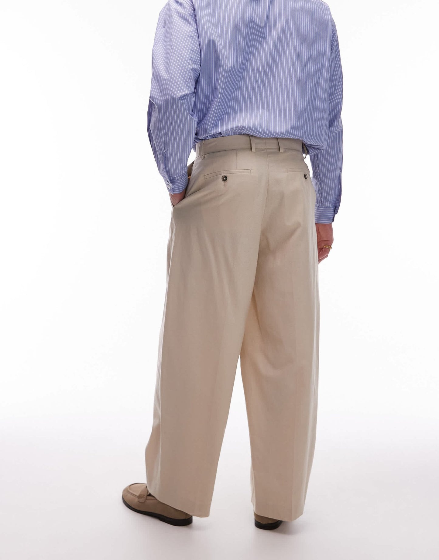 Topman wide leg linen blend trousers in stone - ASOS Sample Sale